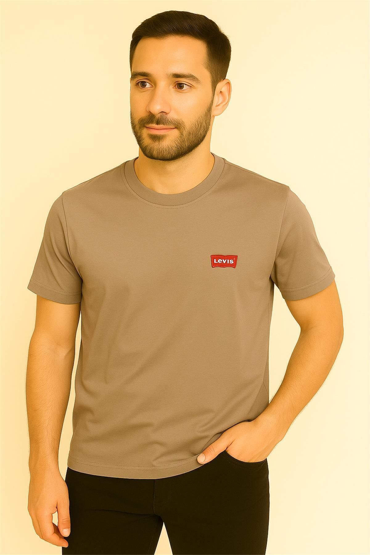 Levis BİSİKLET YAKA PAMUK PENYE NAKIŞLI TSHİRT KAHVERENGİ