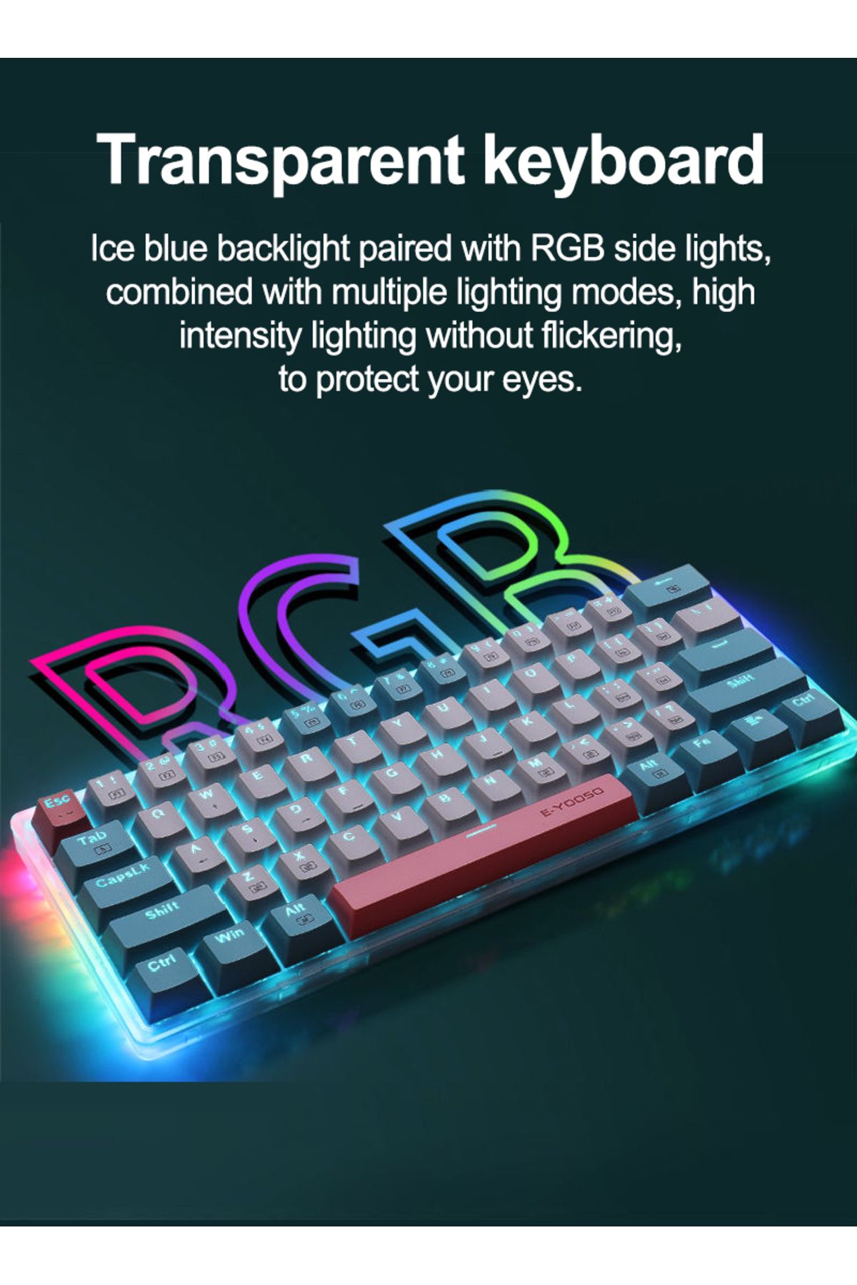 e-yooso-Z-11T Mechanical Keyboard,Blue Switches Mechanical Gaming Keyboard with RGB Backlight,61 Keys 4