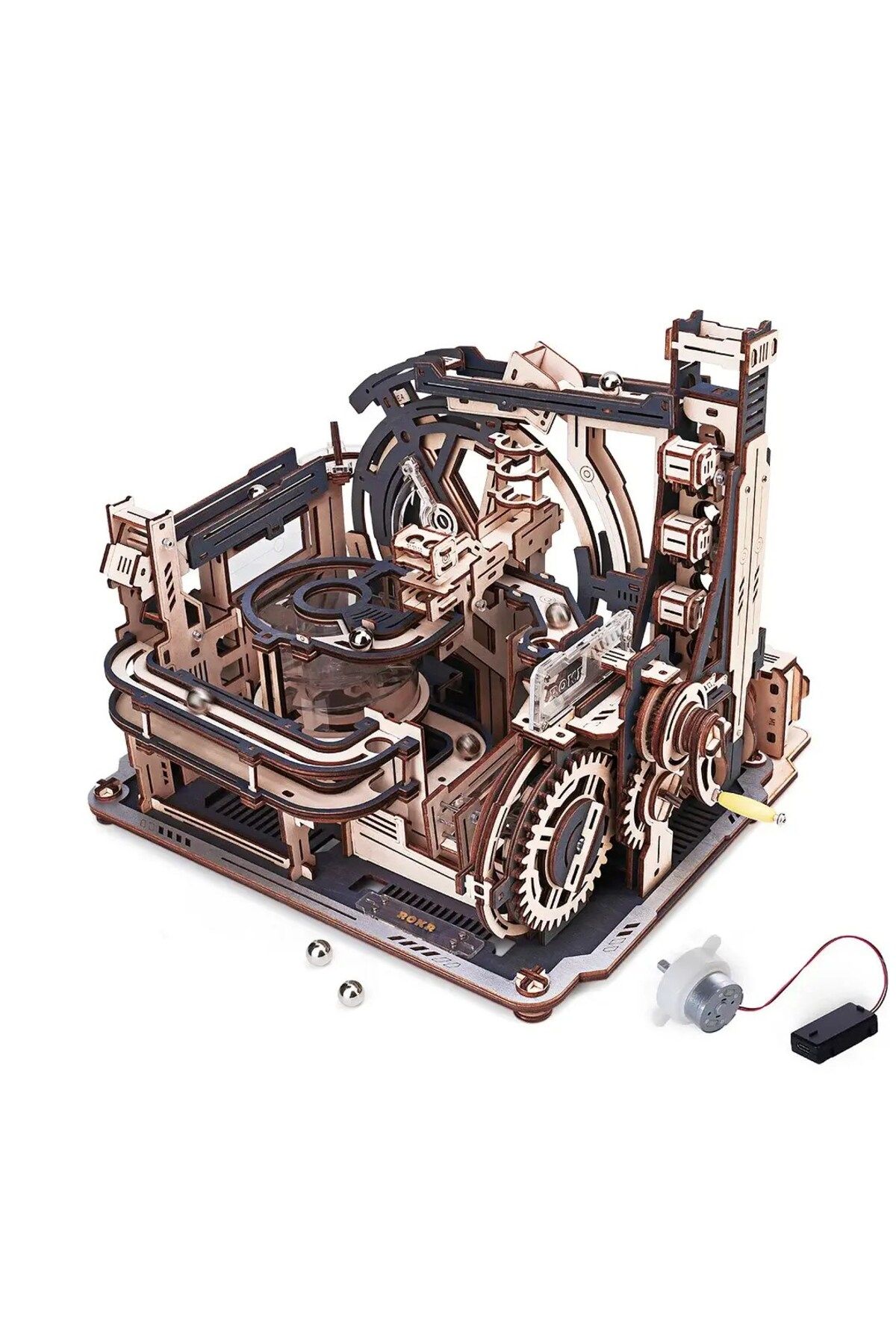 Robotime-Puzzle mecanic 3D din lemn, Marble Run Spacesport - 472 de piese 7