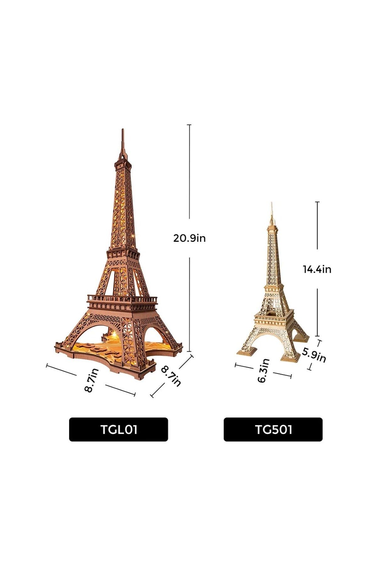 Robotime-Lampă de noapte Turnul Eiffel - Puzzle mecanic 3D din lemn - 164 de piese 9