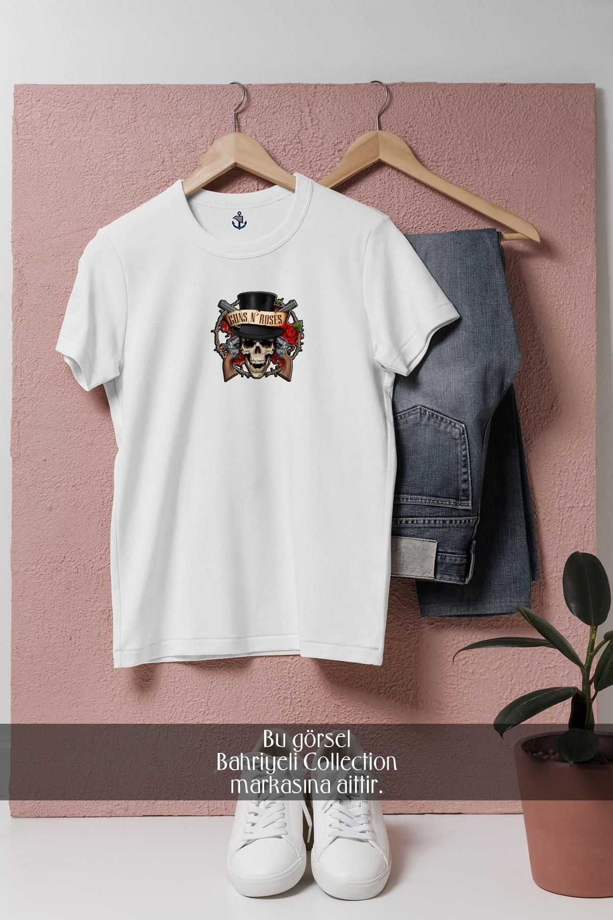 Bahriyeli Collection Oversize Guns N' Roses Kuru Kafa Tasarımlı Unisex T-Shirt
