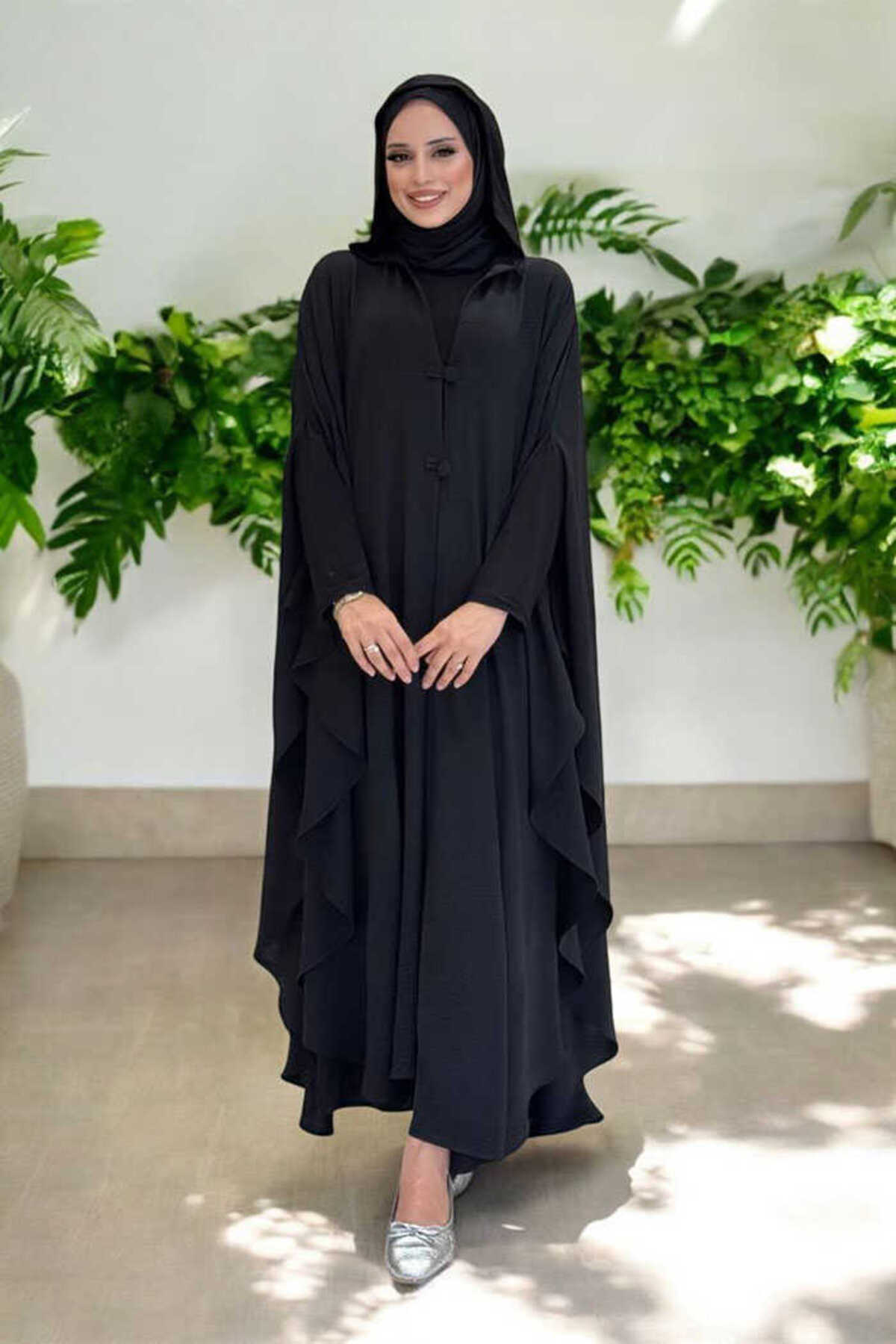 Bym Fashion Kapüşonlu Ayrobin Pelerin 70021 Siyah