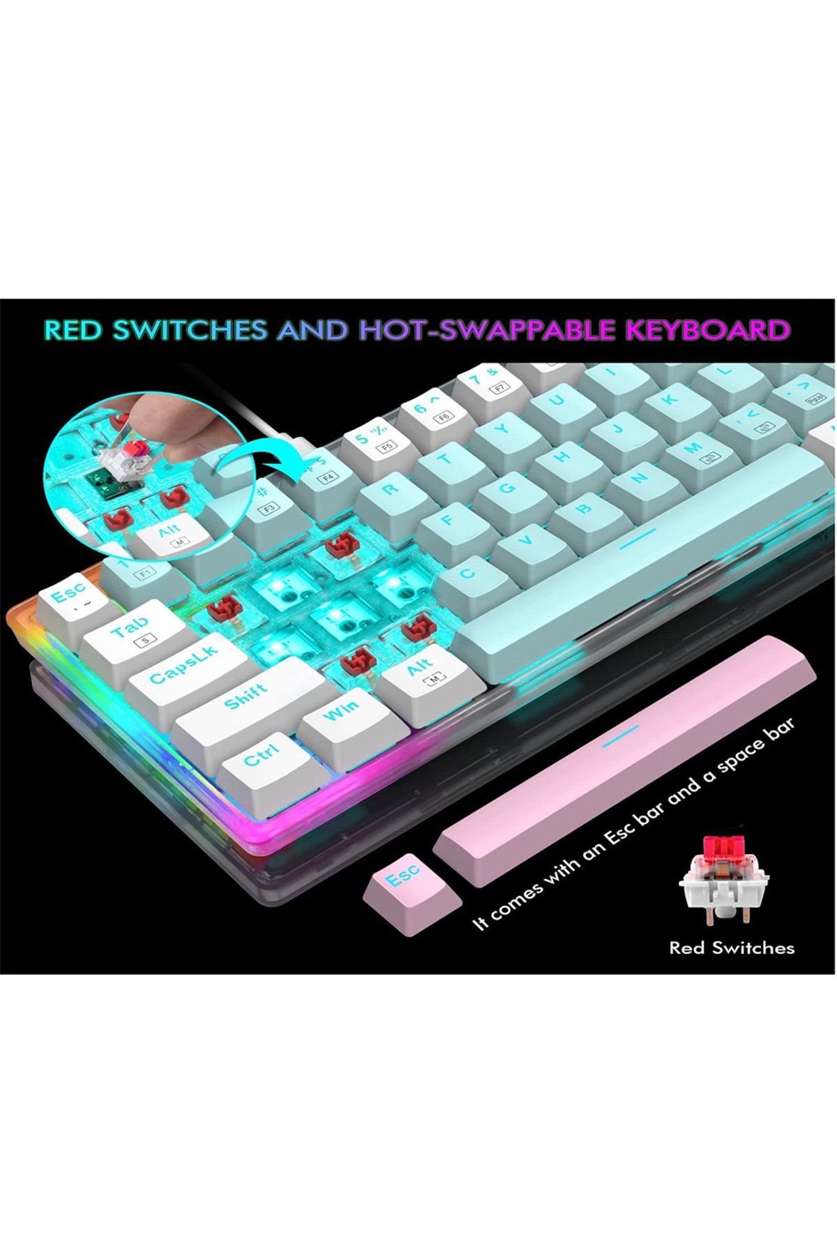 e-yooso-Z-11T Mechanical Keyboard,Blue Switches Mechanical Gaming Keyboard with RGB Backlight,61 Keys 5