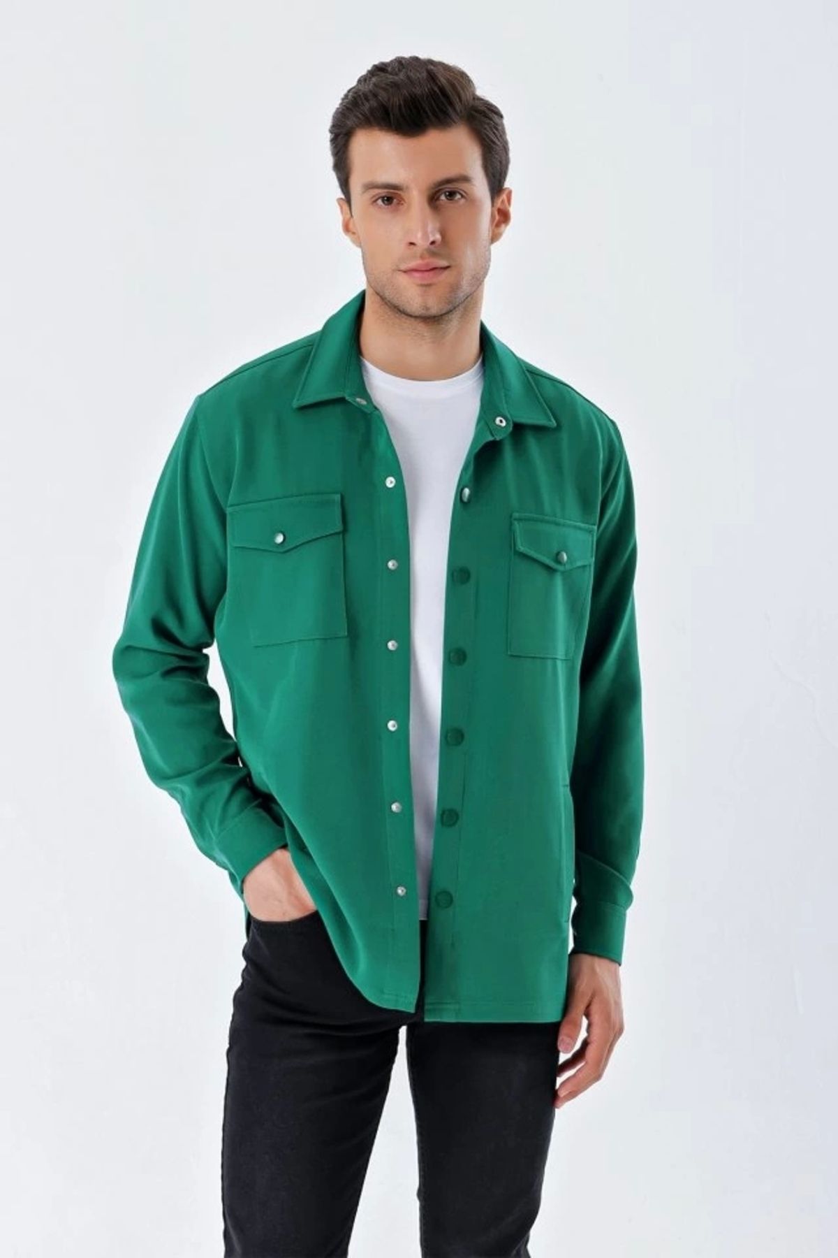 Butik 20193 Oversize Erkek Gömlek - Zümrüt Yeşili