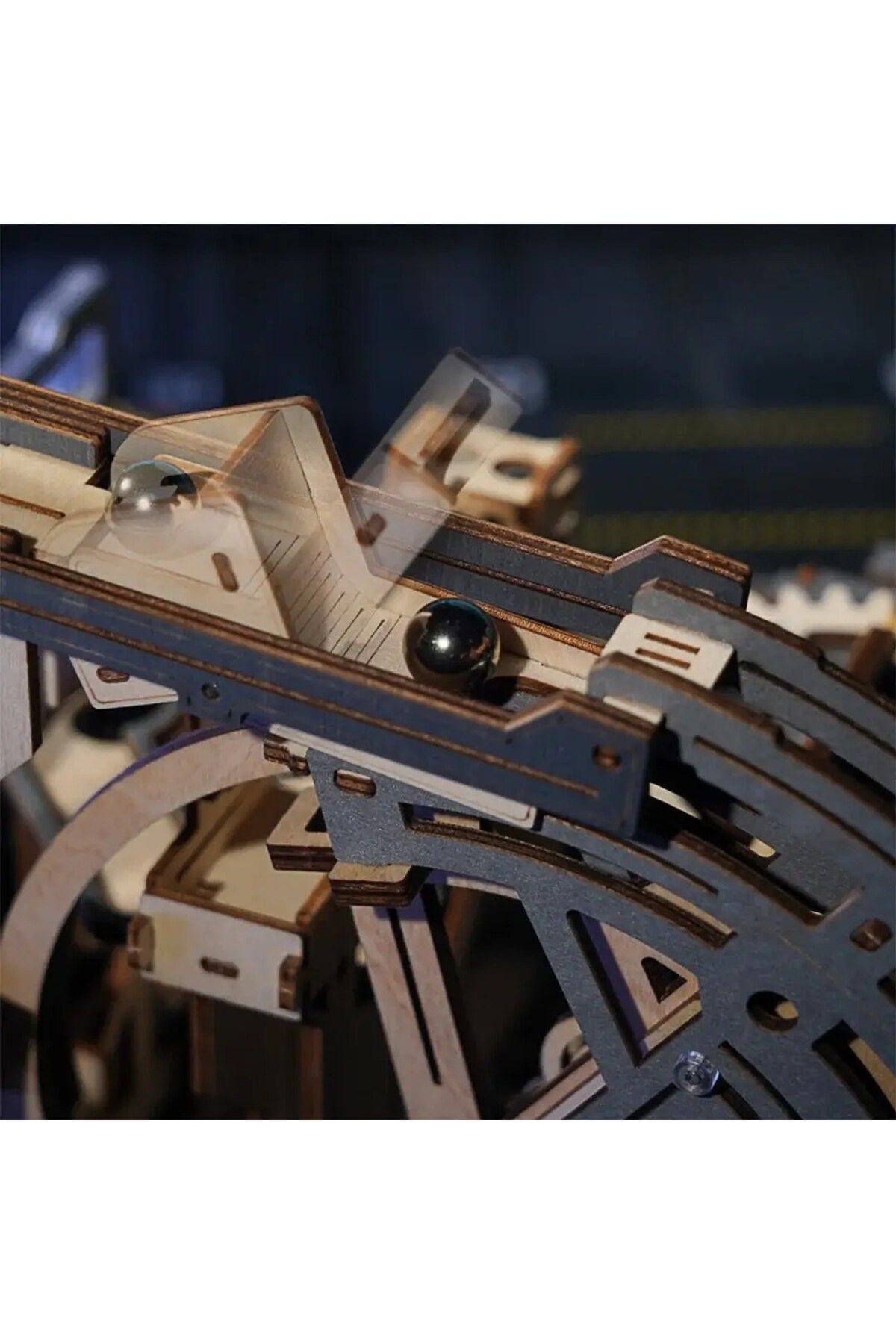 Robotime-Puzzle mecanic 3D din lemn, Marble Run Spacesport - 472 de piese 5