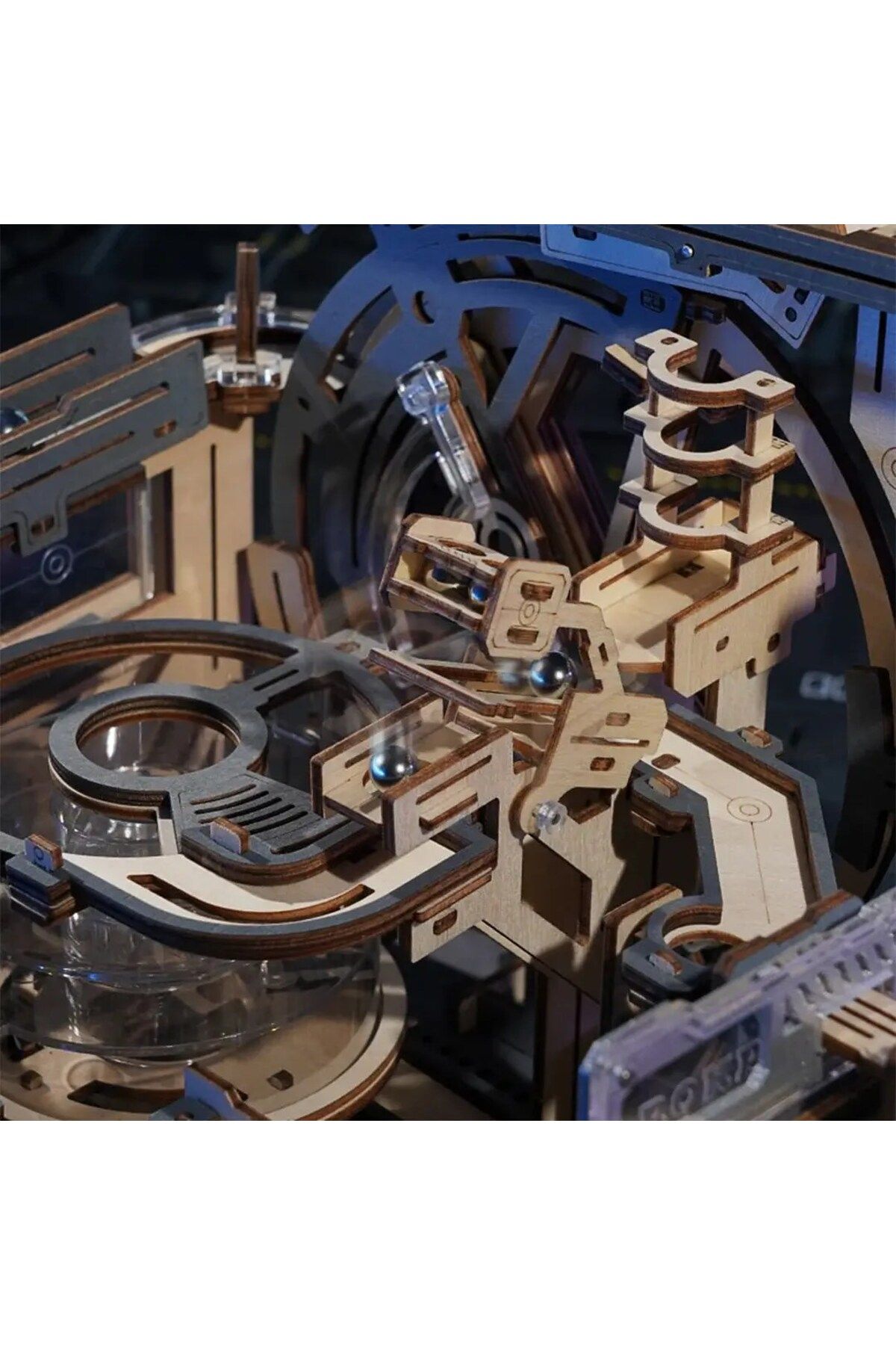 Robotime-Puzzle mecanic 3D din lemn, Marble Run Spacesport - 472 de piese 6