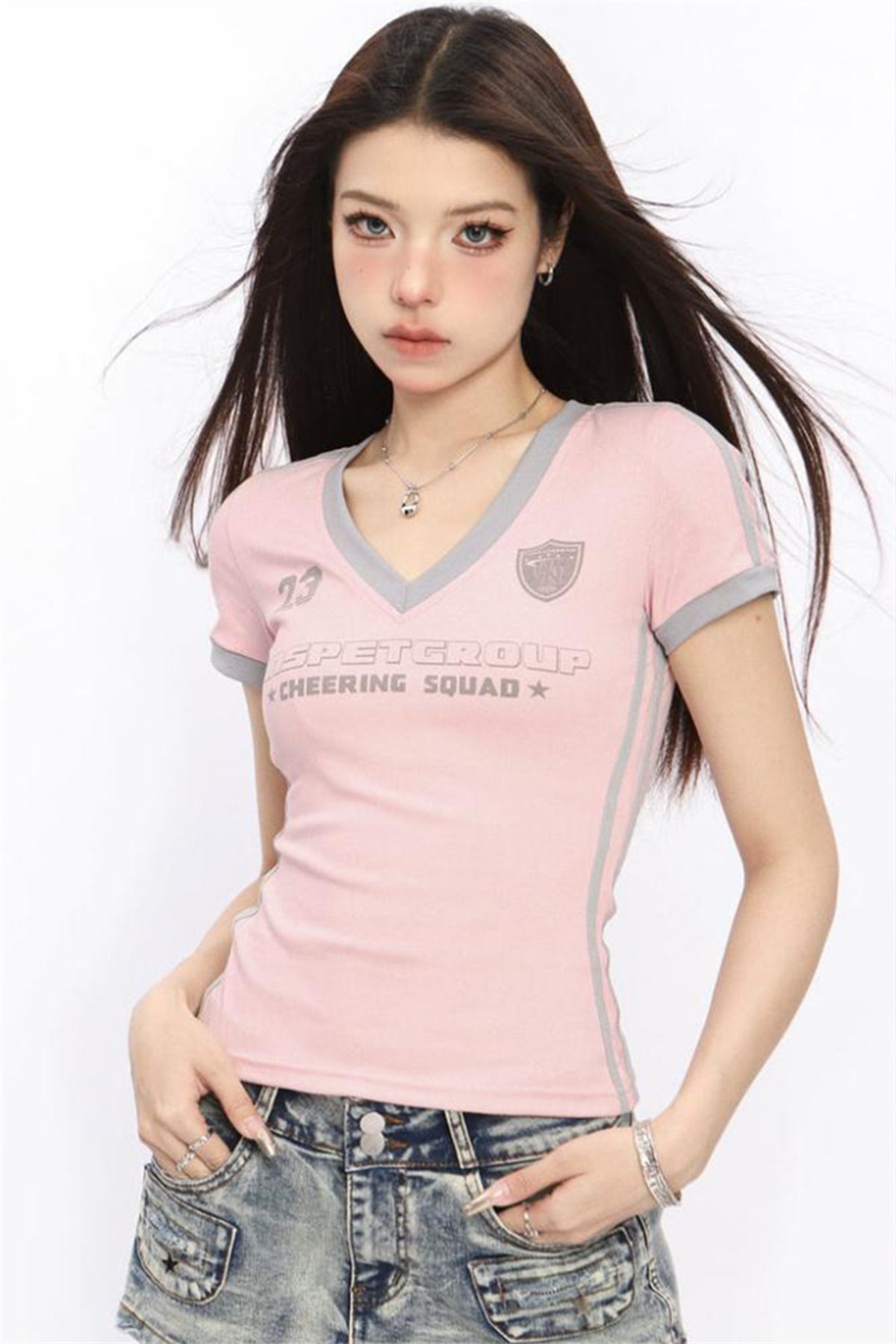 Karakedi Pembe 23 Unspetgroup Y2K Kısa Kollu Crop