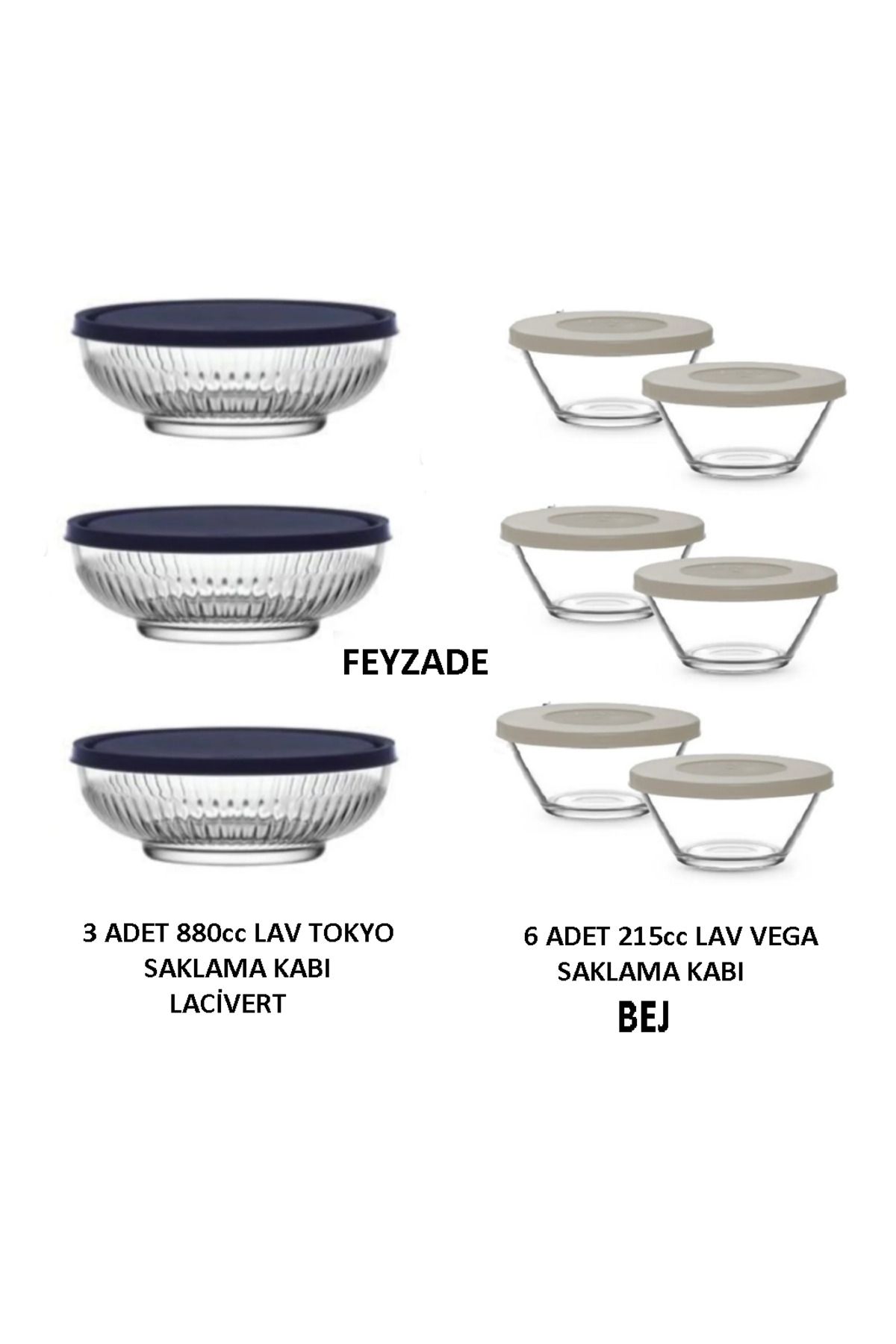 LAV FEYZADE VEGA SAKLAMA KABI 6 ADET 215cc BEJ-PEMBE - TOKYO SAKLAMA KABI 3 ADET 880cc LACİVERT