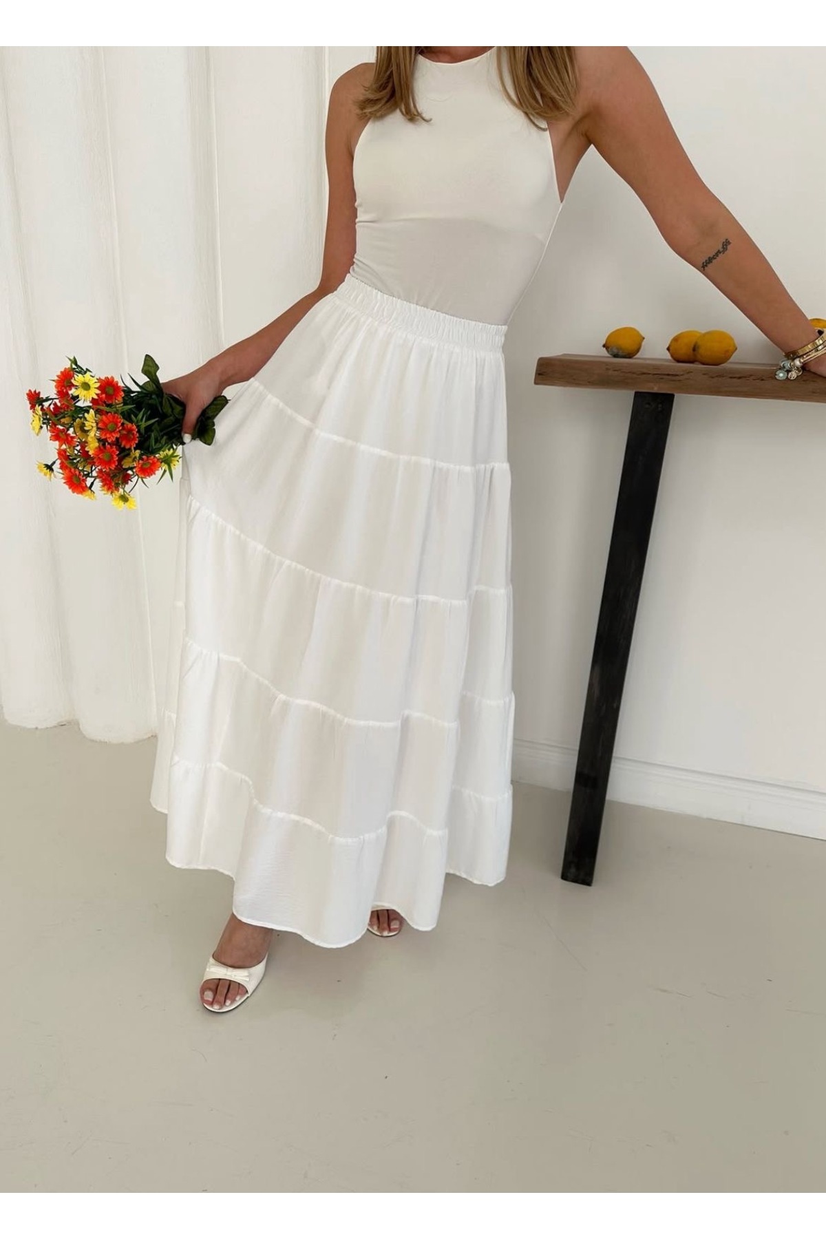 Ekim Store  Yeni Sezon Müslin Kumaş Maxi Etek - Görsel 7
