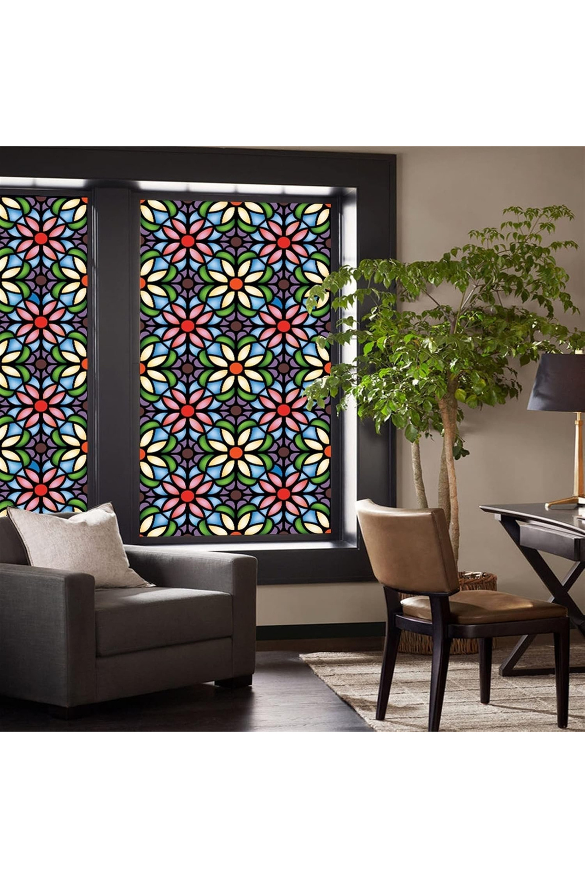 MaffStuff-Solar Protection and Privacy Window Film, Stained Glass Effect, Kaleidoscope Pattern 8