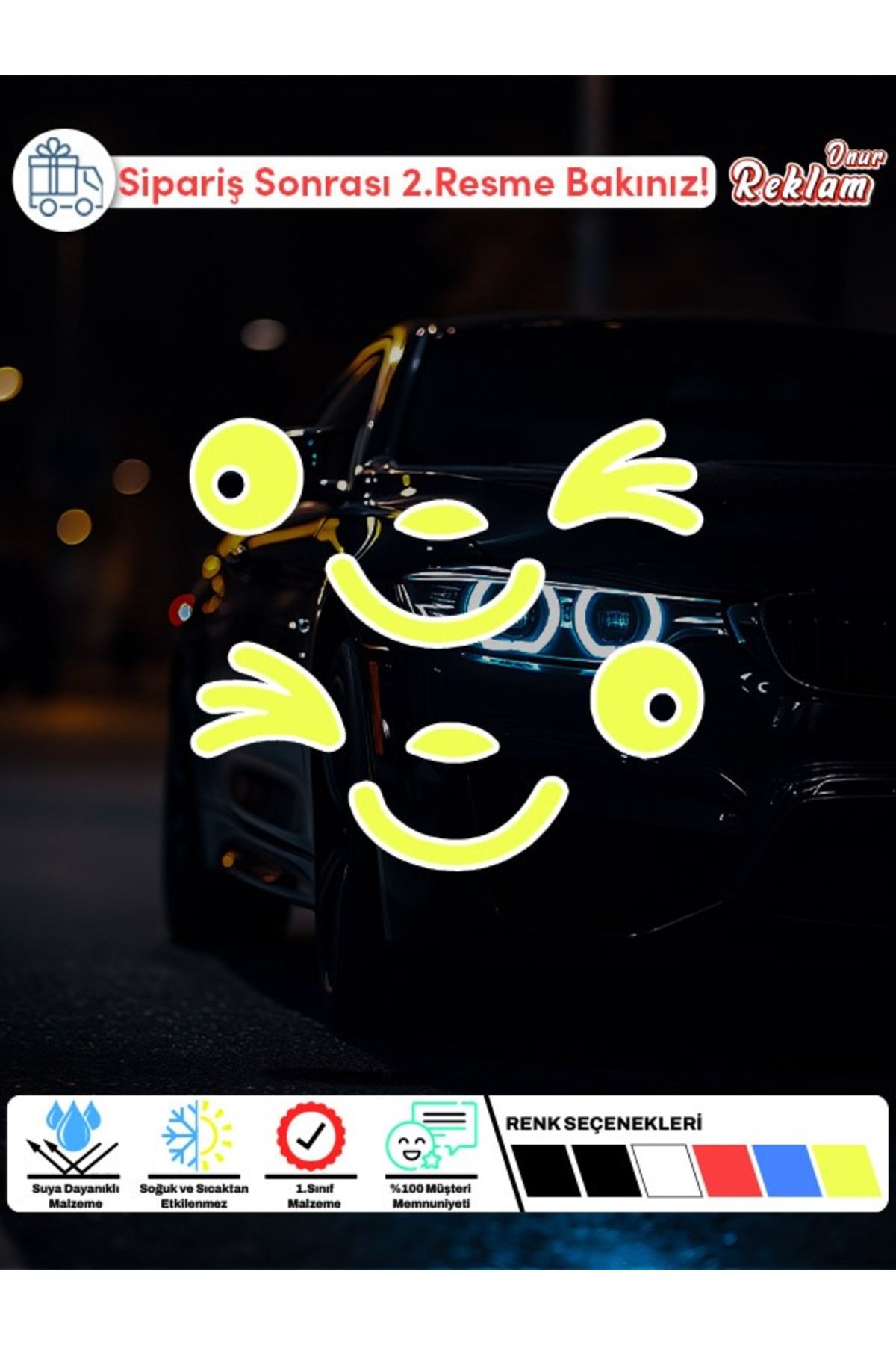 Onur Reklam Araba İçin Komik Yüz Sticker Seti – 6 Parça Suya Dayanıklı Dekoratif Çıkartma