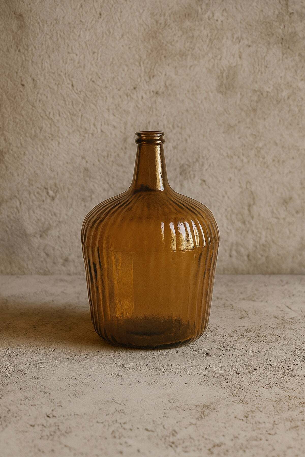 Barine Çizgili Büyük Cam Vazo 25x38 cm Amber