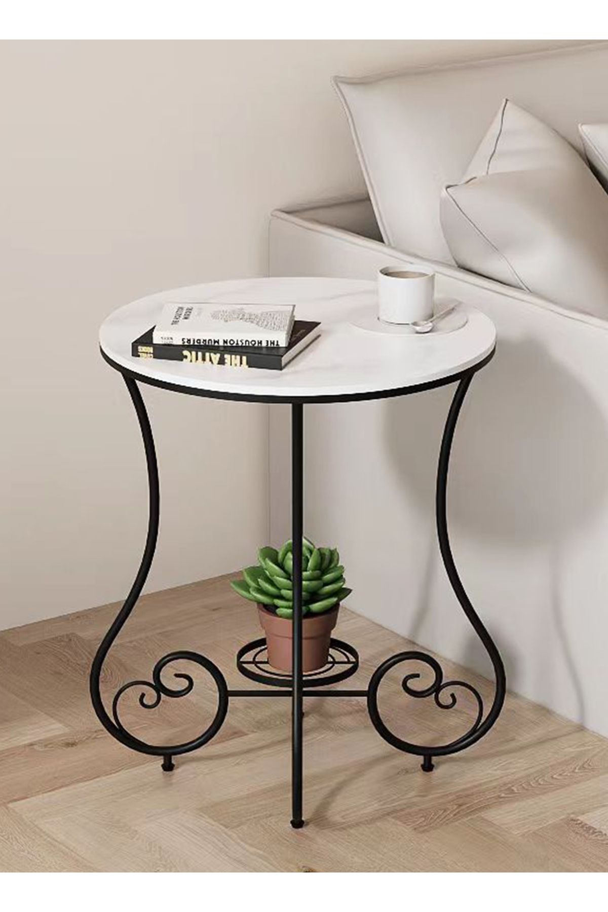 sharpdo-Side Table, Round Side Table, Rock Slab Table With Metal Frame, Coffee Table, Bedside Table 5