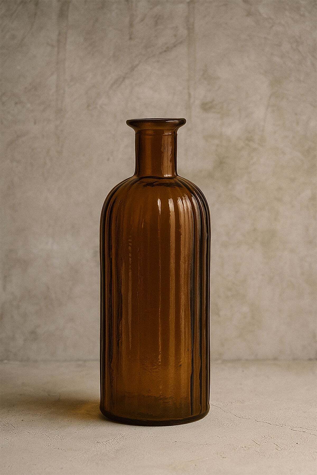Barine Çizgili Cam Vazo 12x34 cm Amber