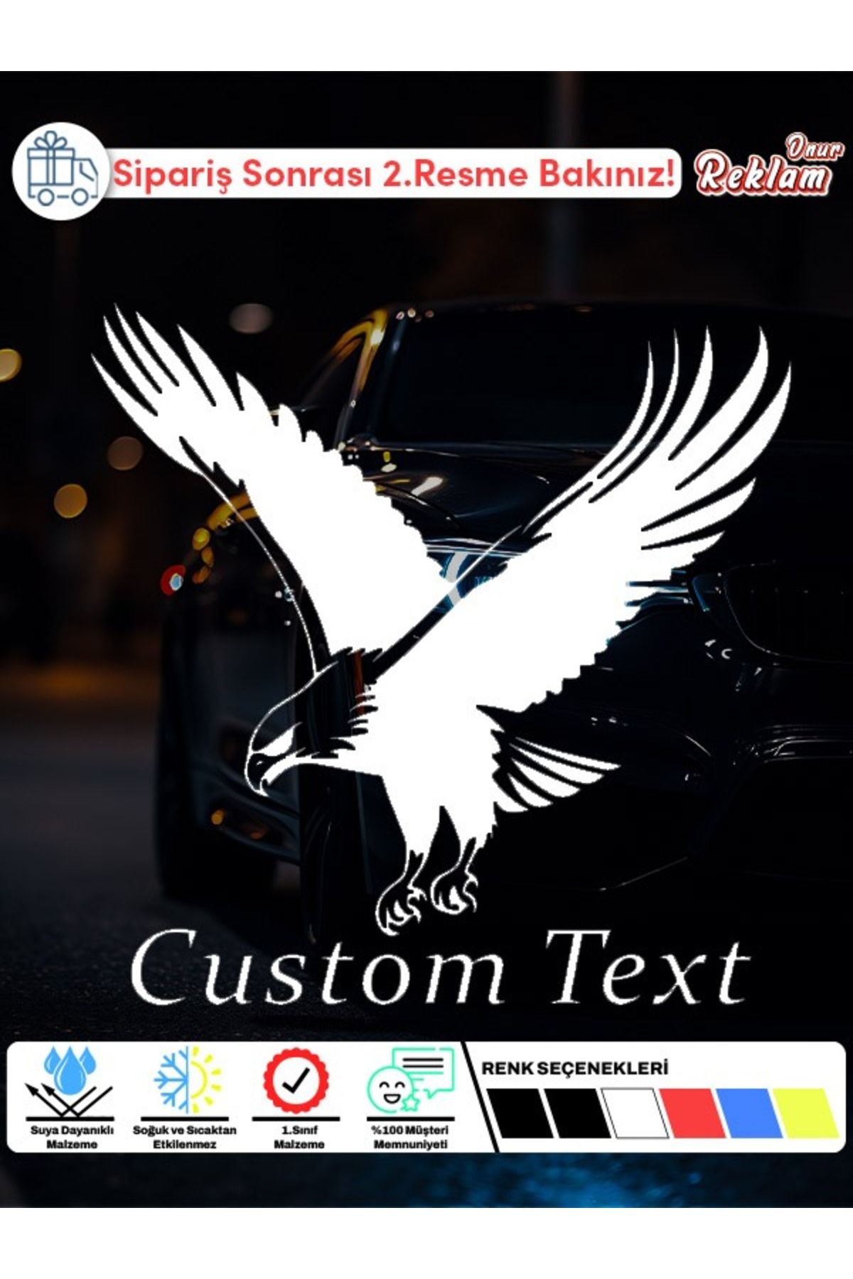 Onur Reklam Kişiye Özel Yırtıcı Kartal Sticker – Holografik Araba Stickerı | Custom Text