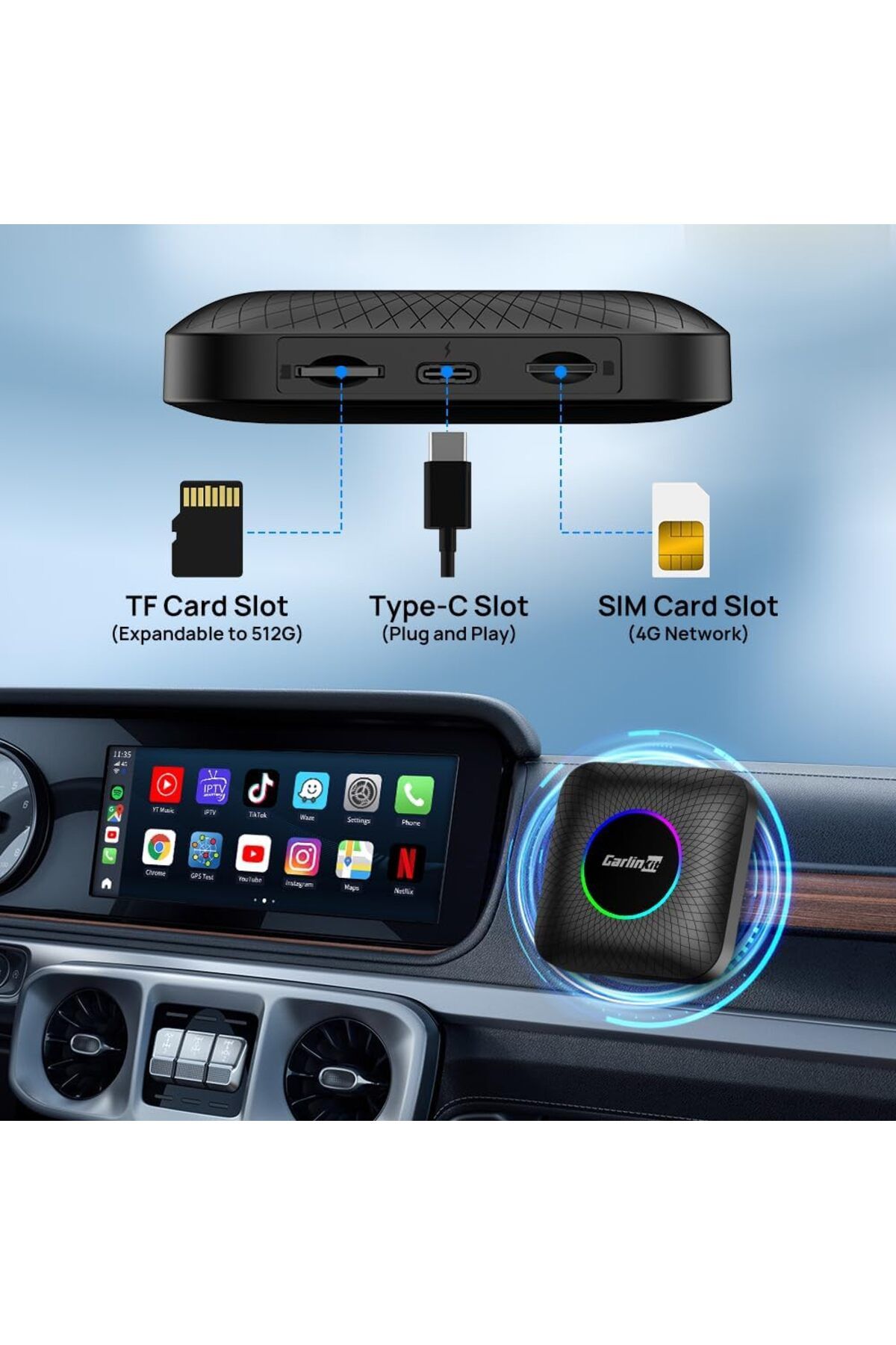 TARÇIN Carlinkit Tbox Max Ambient 13.0 8GB/128GB Kablosuz Carplay Youtube/netflix/google Play Destekli