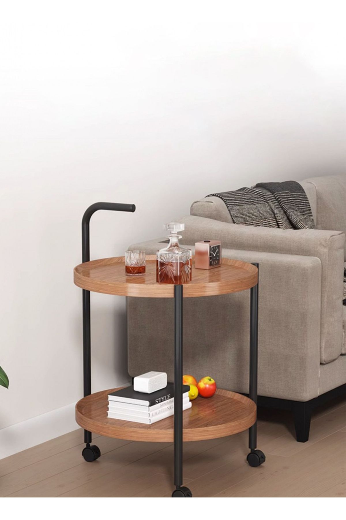 sharpdo-Double Layer Sofa Side Table,End Table with Wheels,Living Room Coffee Table 4