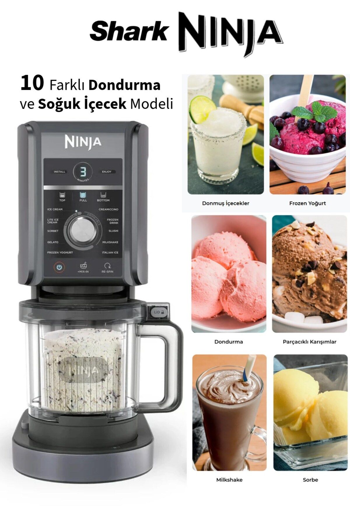 NINJA 10 Farklı Ürün 1 Arada Ninja® CREAMi® Deluxe Dondurma, Gelato, Sorbe, Milkshake Makinesi