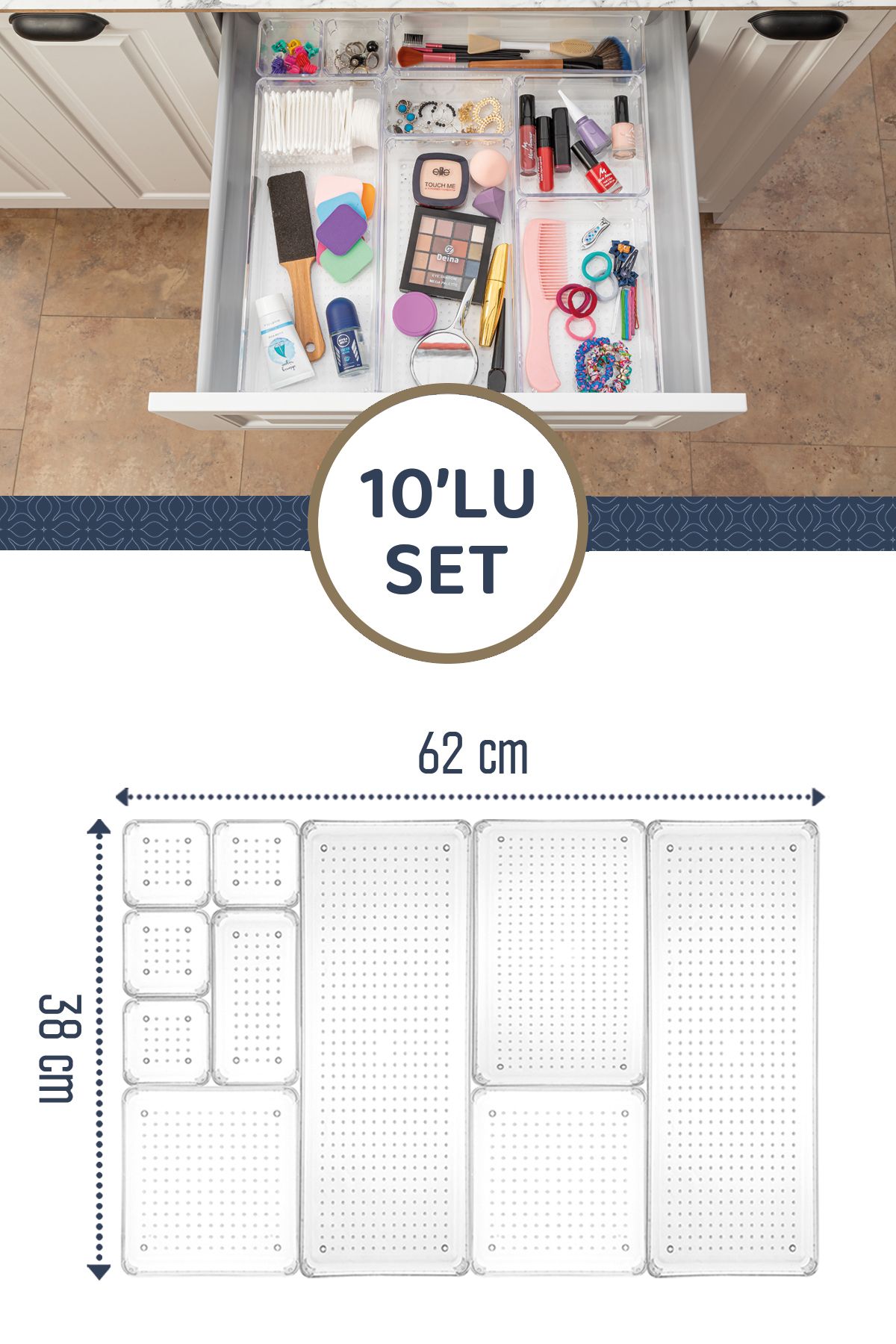 teknotrust 10 Parça Çok Amaçlı Çekmece Düzenleyici Set, Organize ve Şık Tasarım