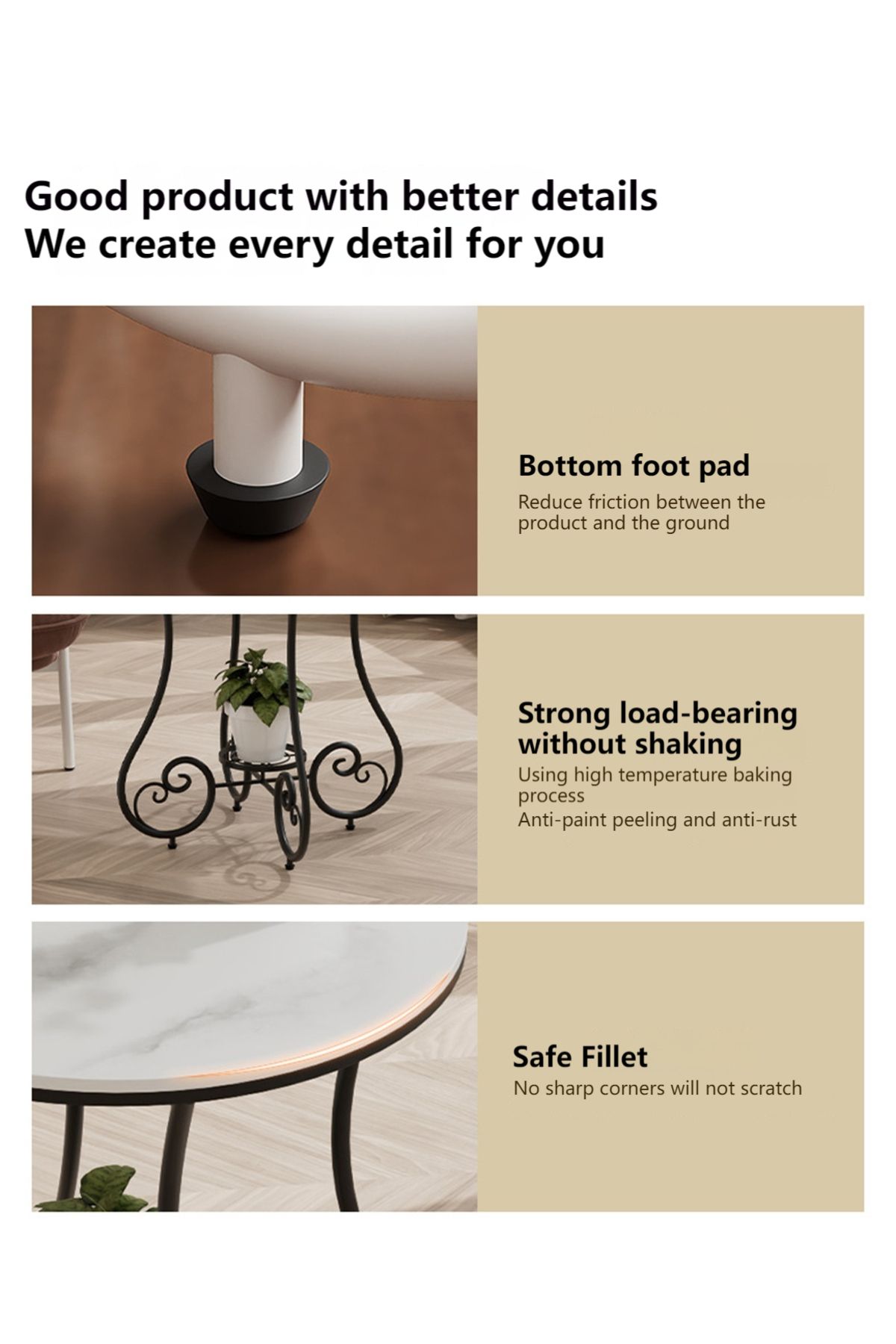 sharpdo-Side Table, Round Side Table, Rock Slab Table With Metal Frame, Coffee Table, Bedside Table 6