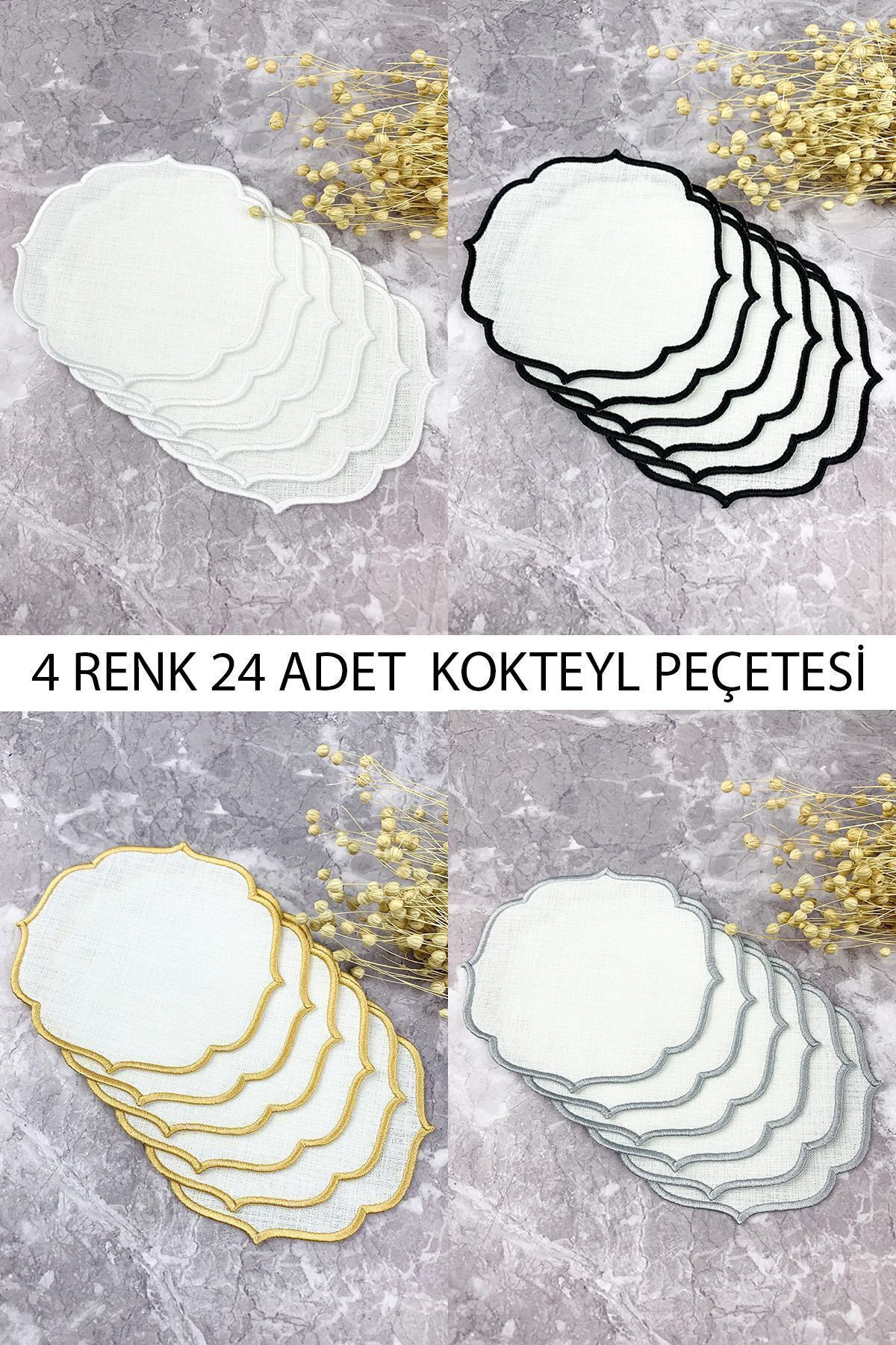 Elioure Renkli 24 Adet Kokteyl Peçetesi, Beyaz, Altın, Gümüş, Siyah seçenekleriyle şık kullanım