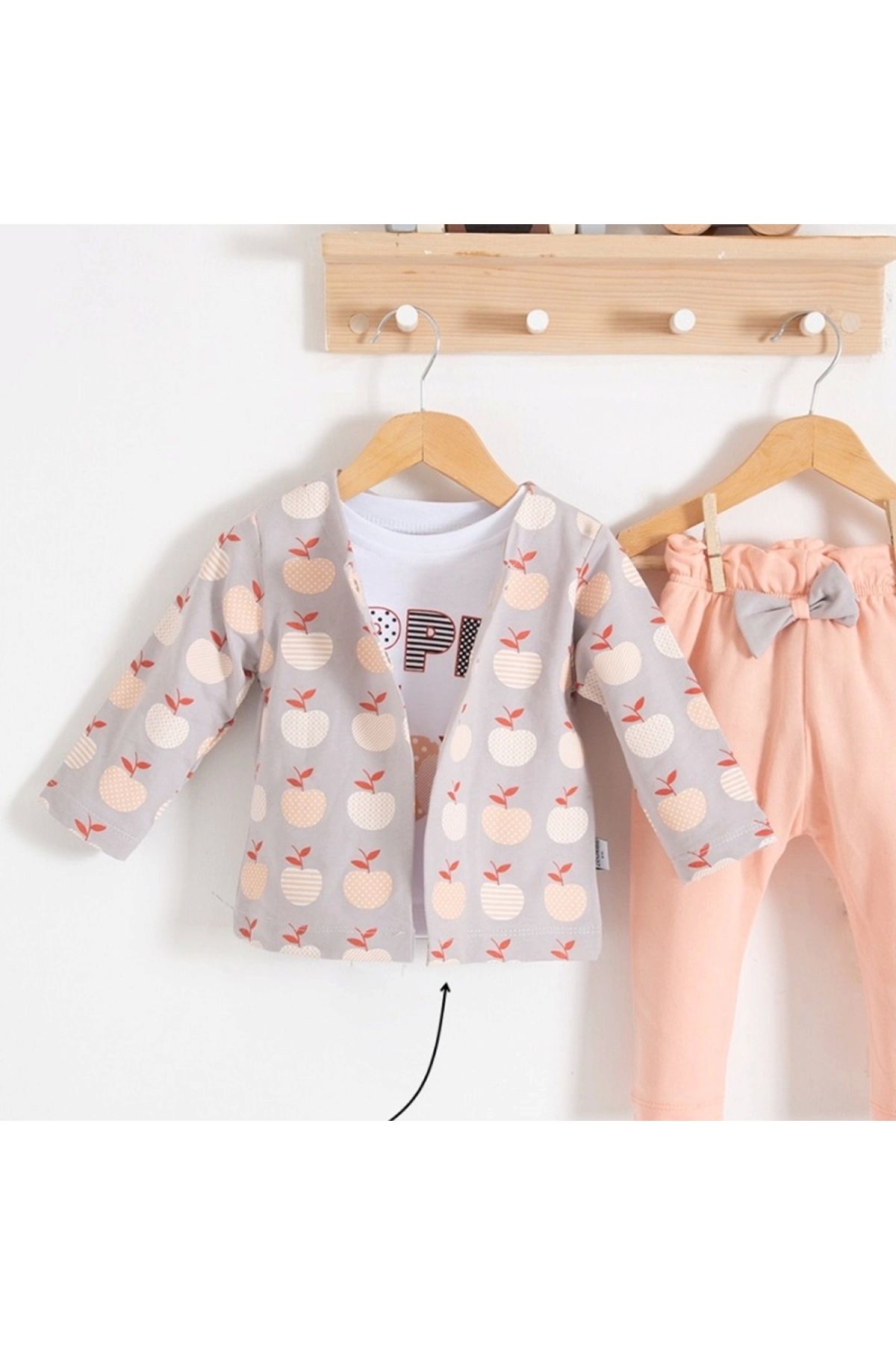 BYB MODA TASARIM 3-18 Ay Kız Bebek Takımı Elma Ceketli 3'lü Somon