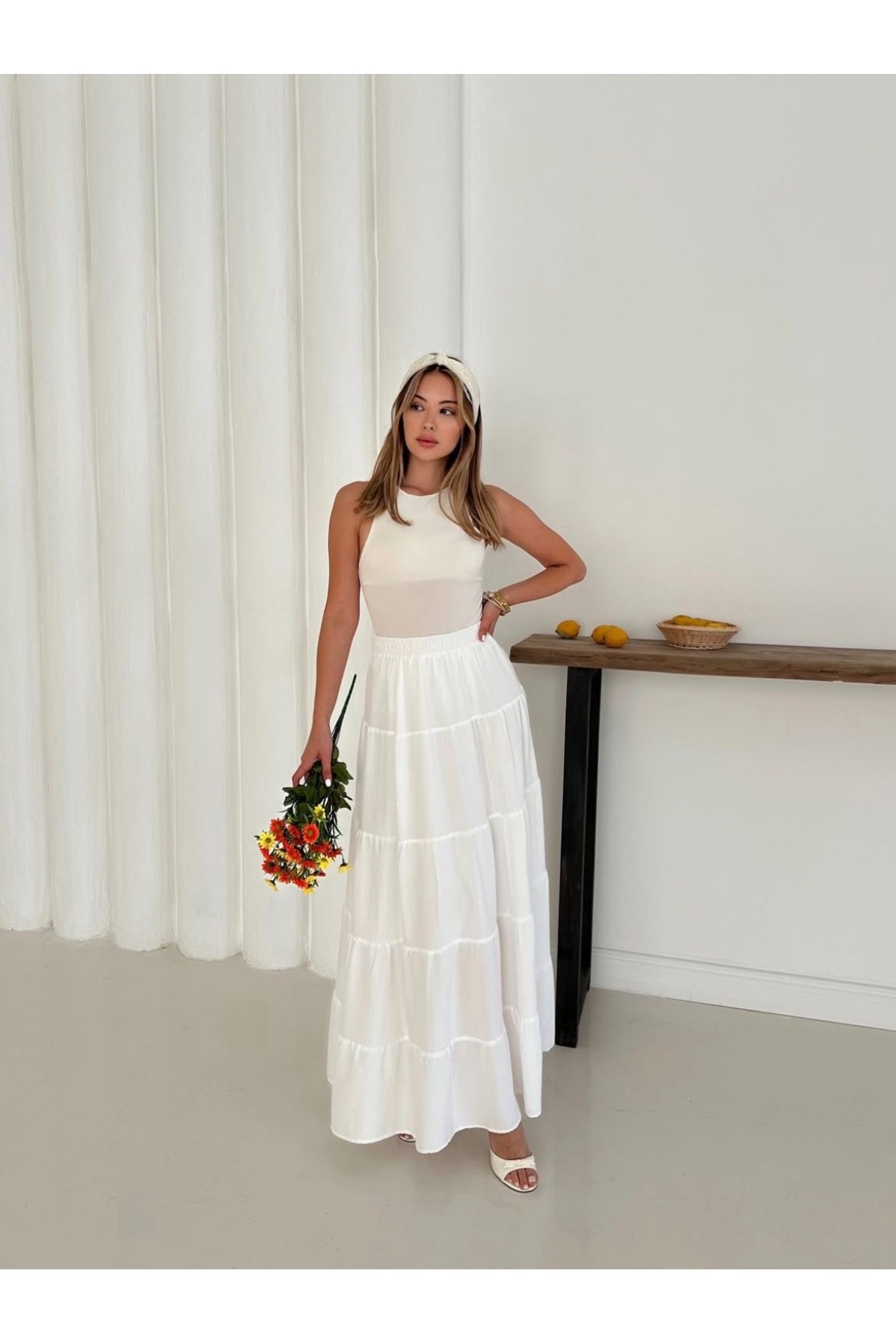 Ekim Store  Yeni Sezon Müslin Kumaş Maxi Etek - Görsel 8