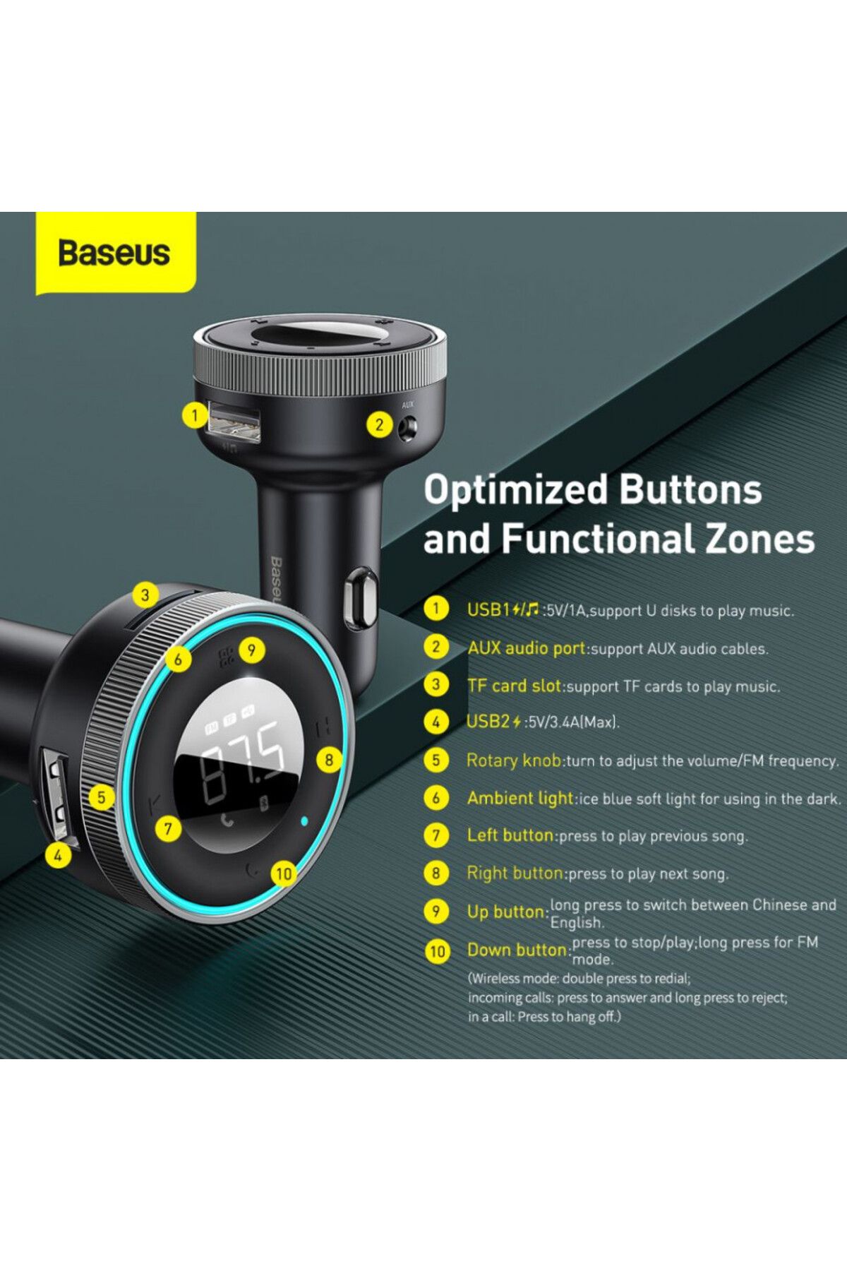 Baseus-Charger with FB Modulator, USB-A, 3.4A with LED display, (CCLH-01) - Black 4