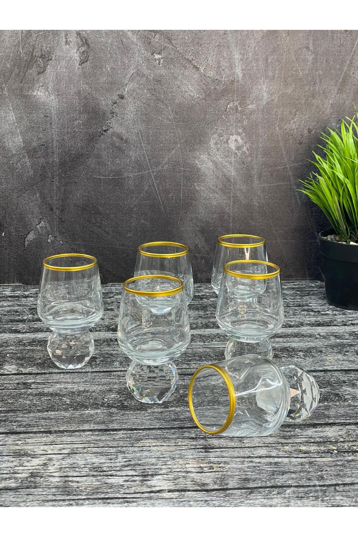 YzHome 6 Kişilik Yaldızlı Cam Elmas Ayaklı Kahve Yanı Bardağı Bardak 50ml
