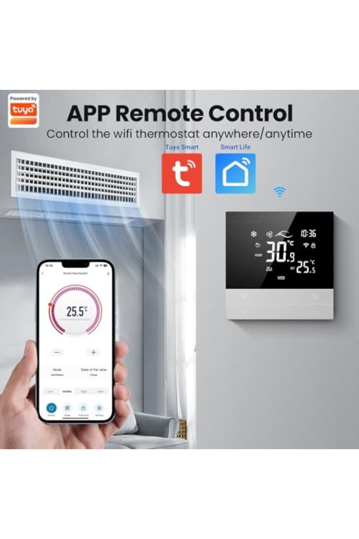 UanTii-Smart Thermostat Tuya Wifi Thermostat for HVAC Central AC, Smart AC Controller, 2 Pipe, Smart 2