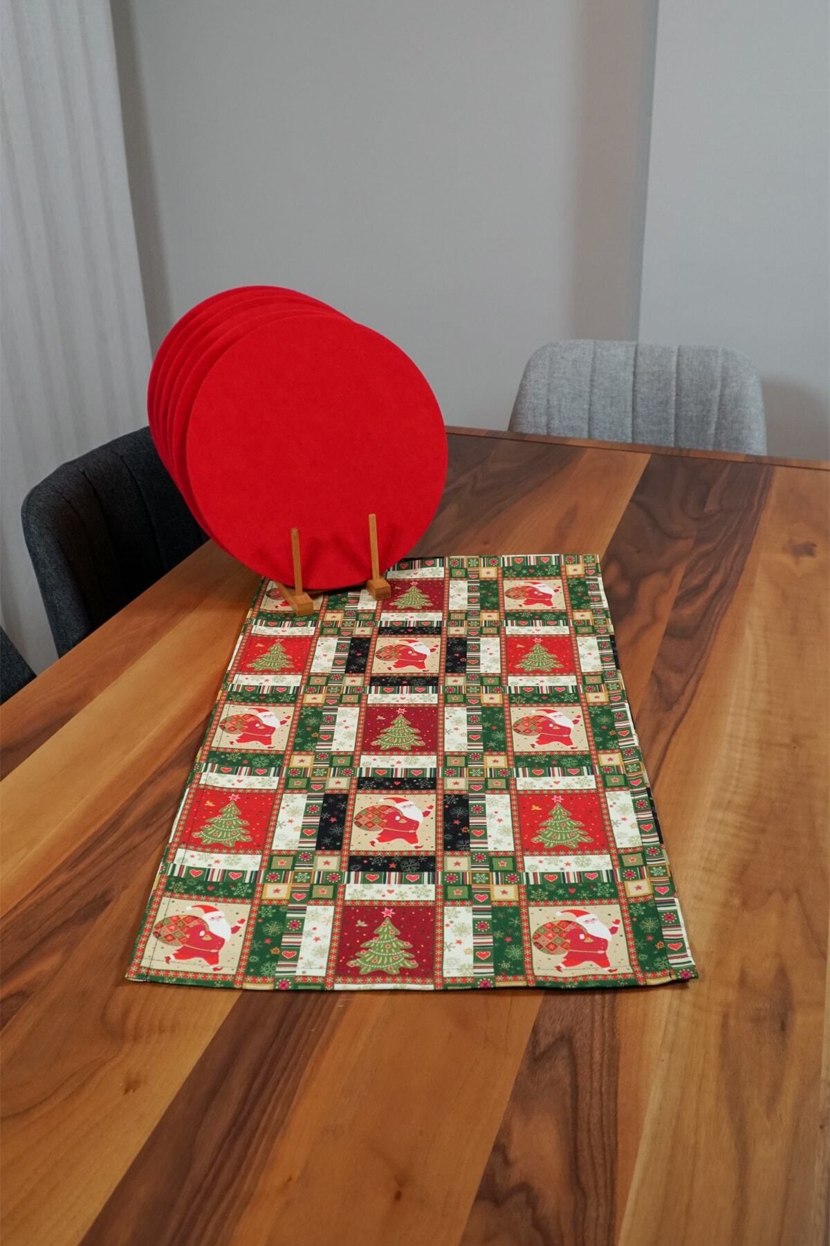 Elioure Yılbaşı Temalı Çam Ağacı ve Noel Baba Desenli 4'lü Supla Seti