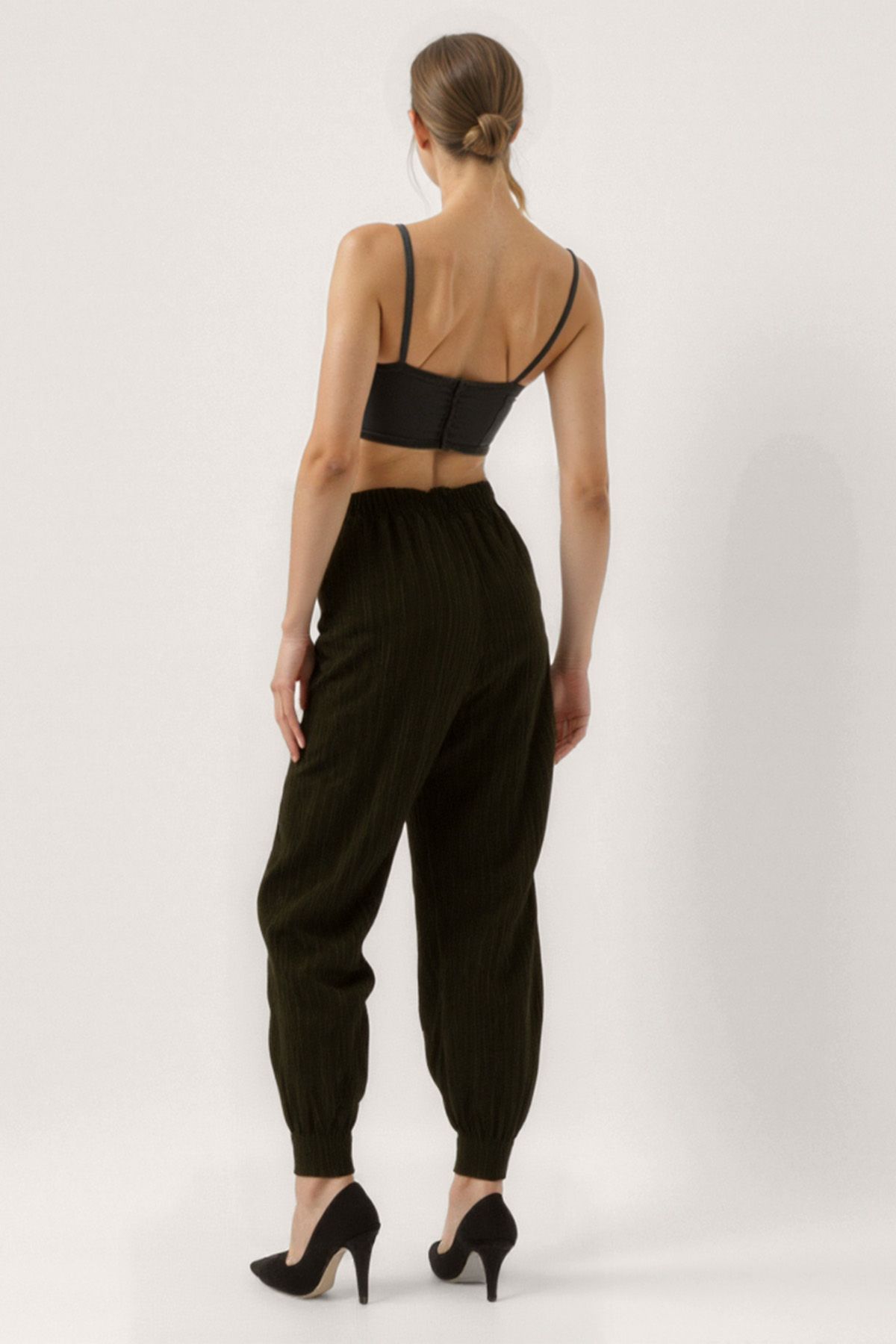 Vitrin-Self Patterned Pleated Trousers with Elastic Waist 3