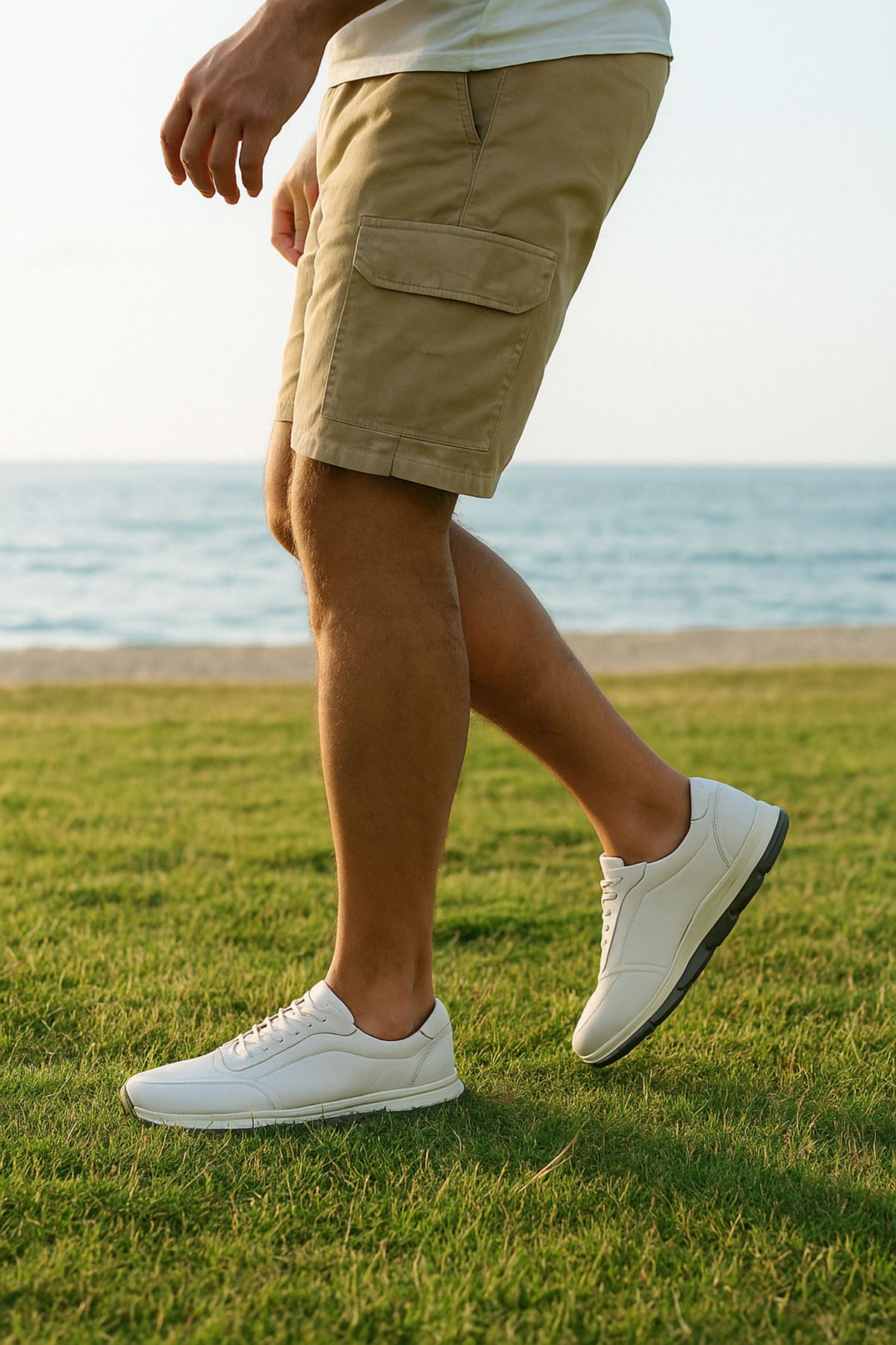 Growish GR299 Hakiki Deri Kar Beyaz Özel Ortopedik Taban Erkek Sneaker Yürüyüş Ayakkabısı