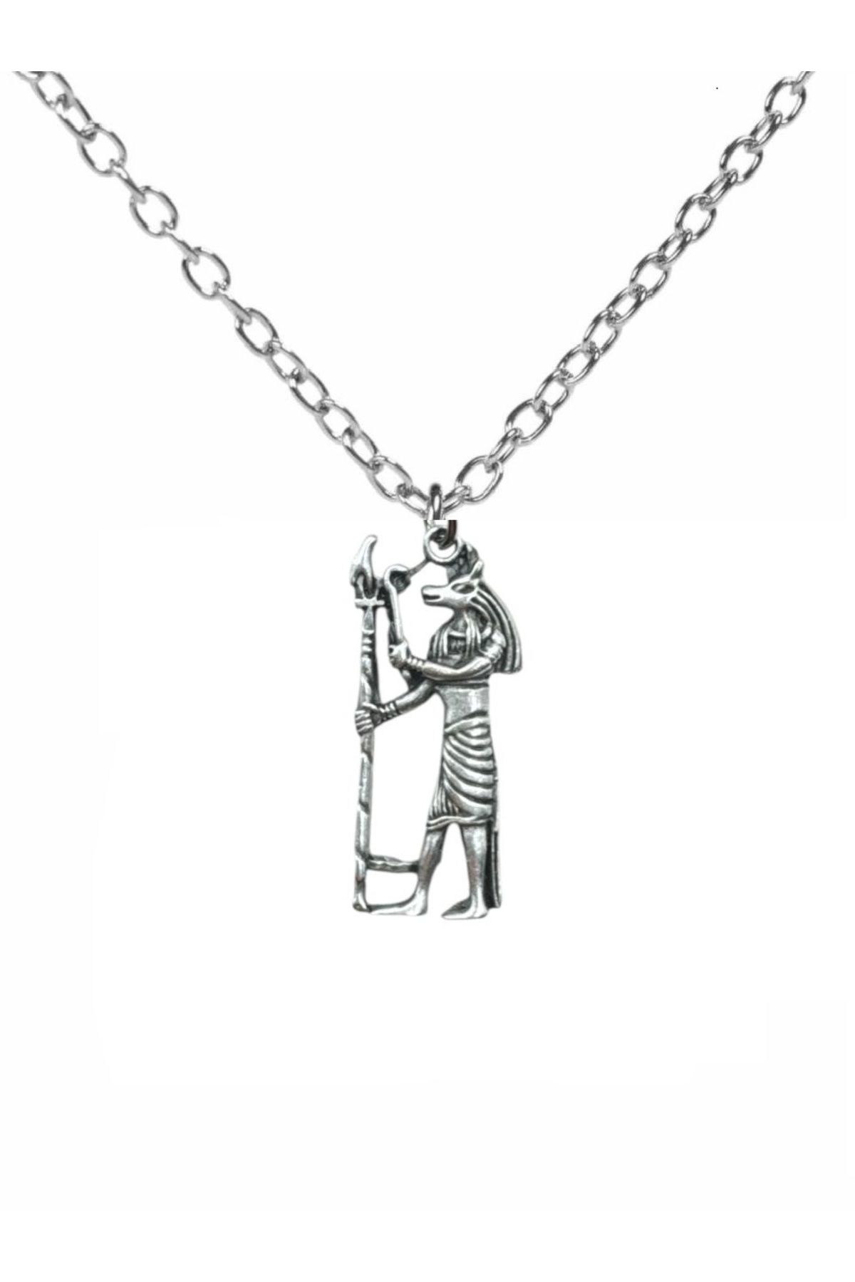 Herşey Nota Anubis Figürlü Metal Kolye 60 cm Zincir – Mistik Antik Mısır Tasarımı