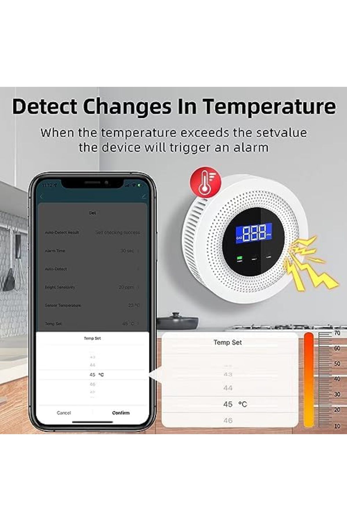 Generic-جهاز كشف تسرب الغاز الطبيعي Tuya WiFi من UanTii مزود بمستشعر تسرب غاز البترول المسال مع إنذار صوتي وجهاز تحكم عن بعد بتردد 433 ميجاهرتز 8