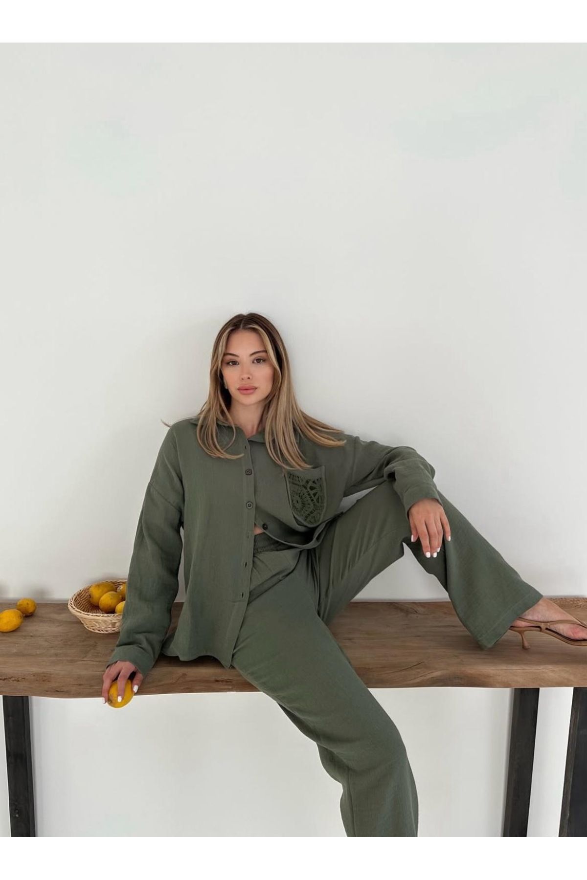 Ekim Store Sırt Dantelli Gömlek Pantolon Takım
