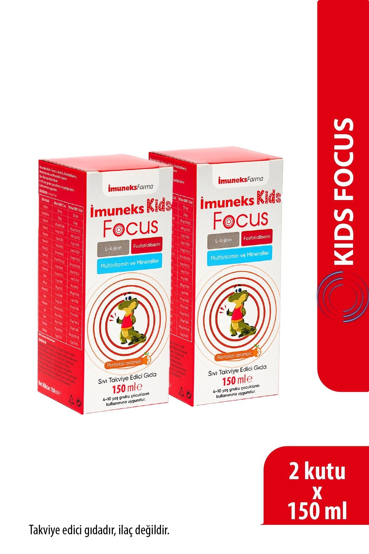 Imuneks Farma İmuneks Kids Focus L-Arjinin Multivitamin ve Mineraller İçeren Sıvı Takviye Edici Gıda 150 ml x2 Ad