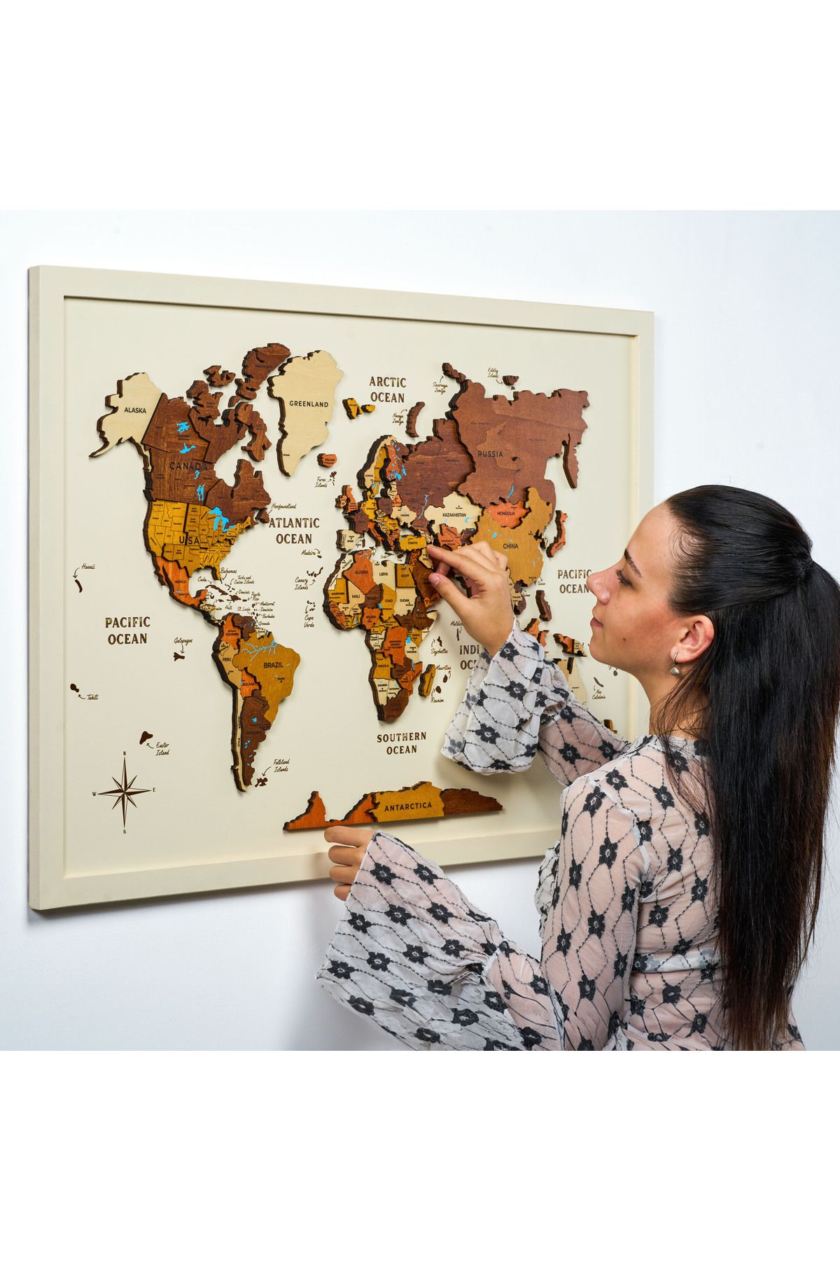 Crowart Classic Atlas Ahşap Dünya Haritası Tablo