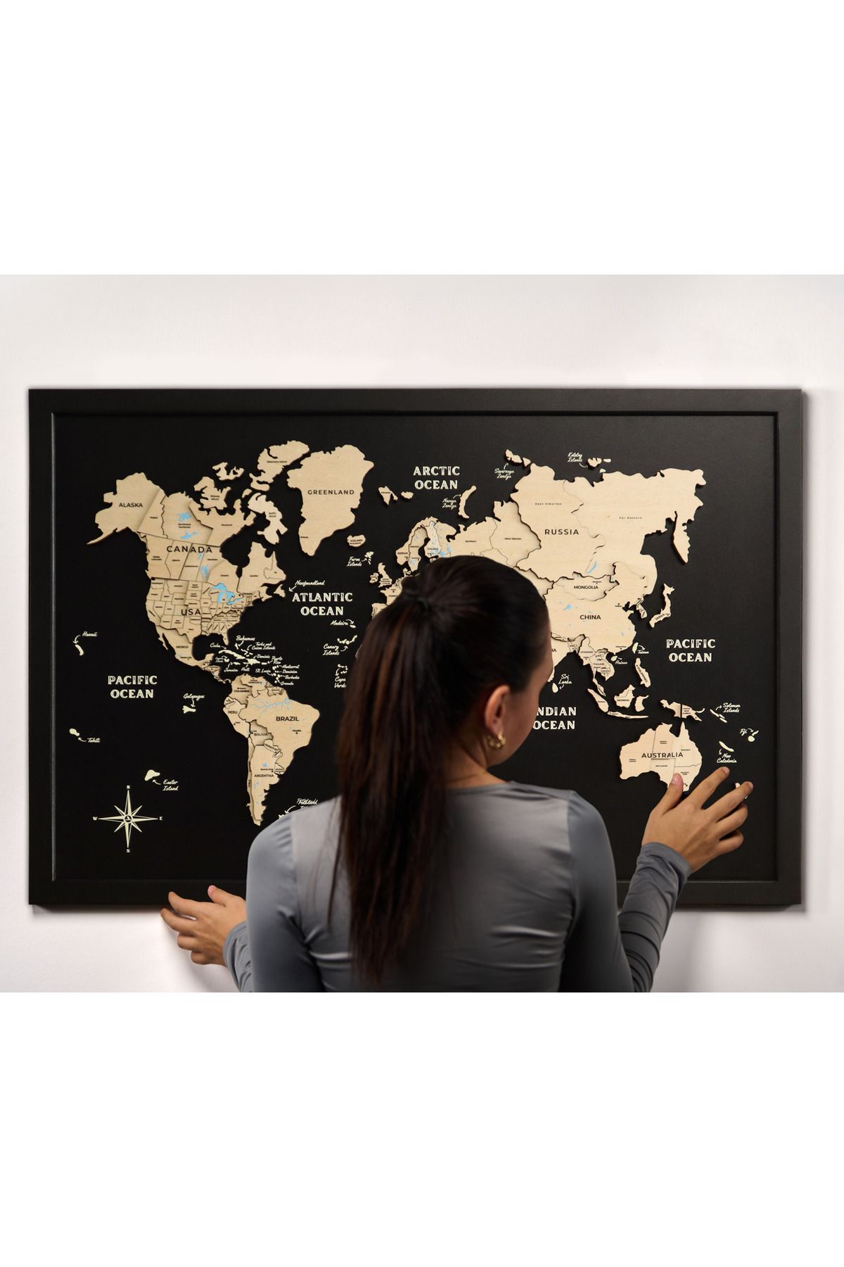 Crowart Naturel Atlas Ahşap Dünya Haritası Tablo