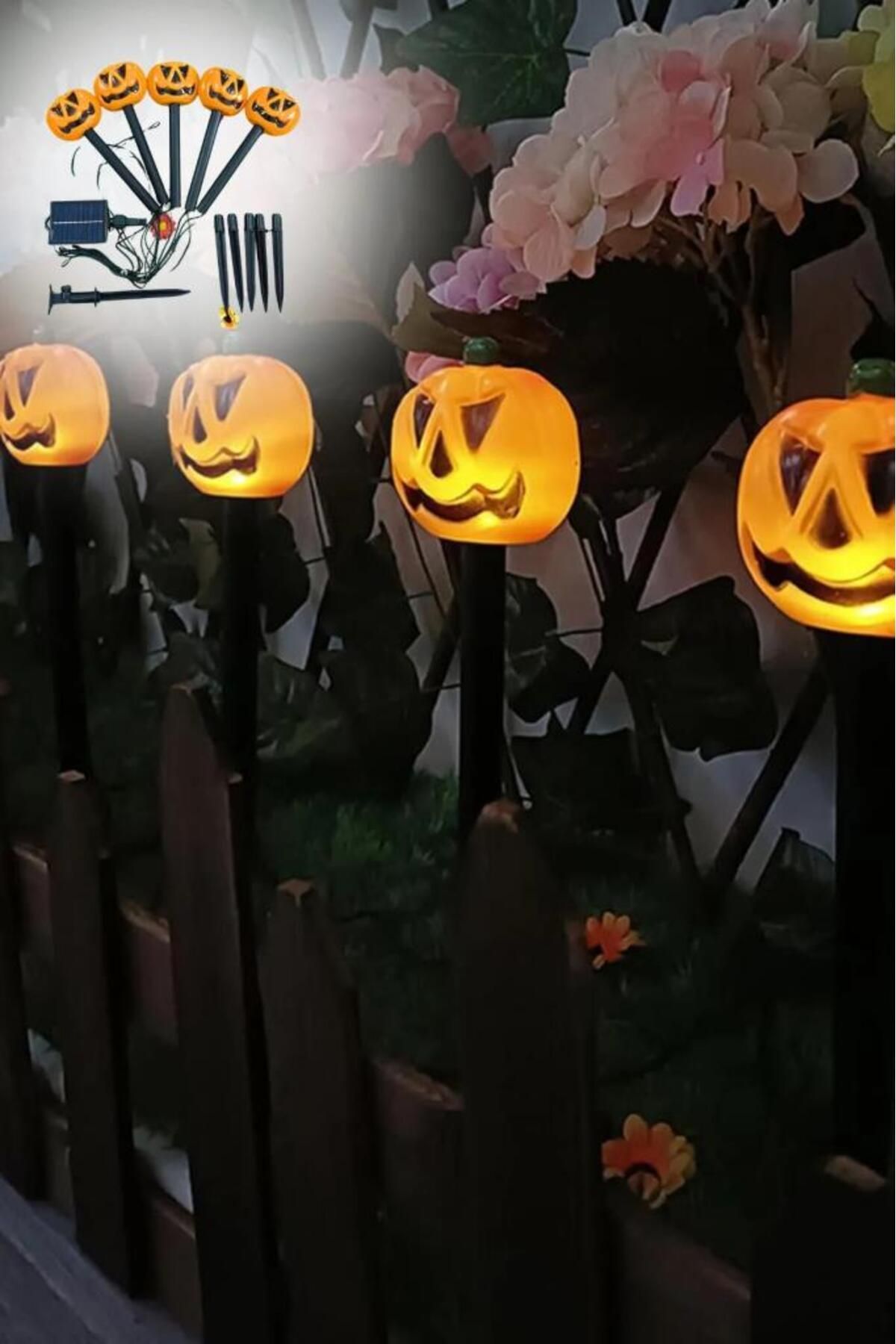 buradanaldım Bal Kabağı Kazıklı Solar LED Işık, Cadılar Bayramı Güneş Enerjili Hallowen Zemin Yürüyüş Yolu Işığı