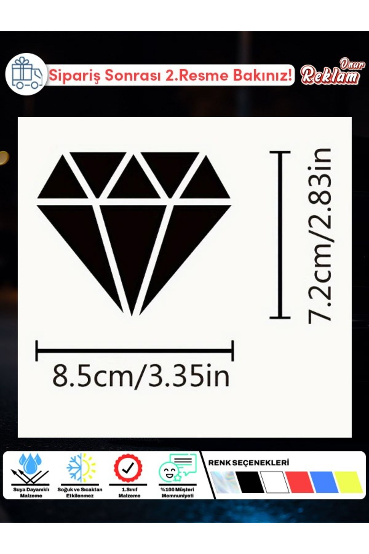 Onur Reklam Minimal Elmas Tasarımlı Sticker – 8.5x7.2 cm | Suya Dayanıklı & Estetik Çıkartma
