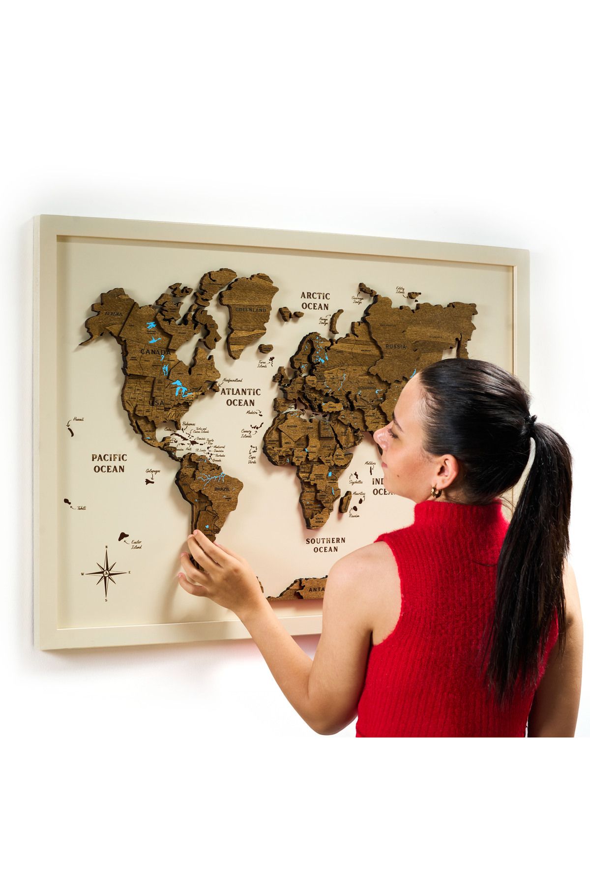 Crowart Ceviz Atlas Ahşap Dünya Haritası Tablo