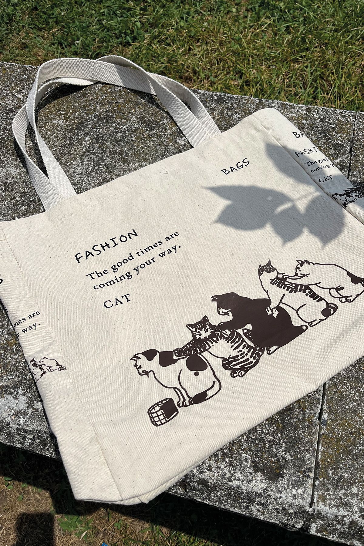 Bagari Cat-Günlük Kanvas Çanta,Plaj Çantası,İç Cepli,Çitçıtlı,Yıkanabilir