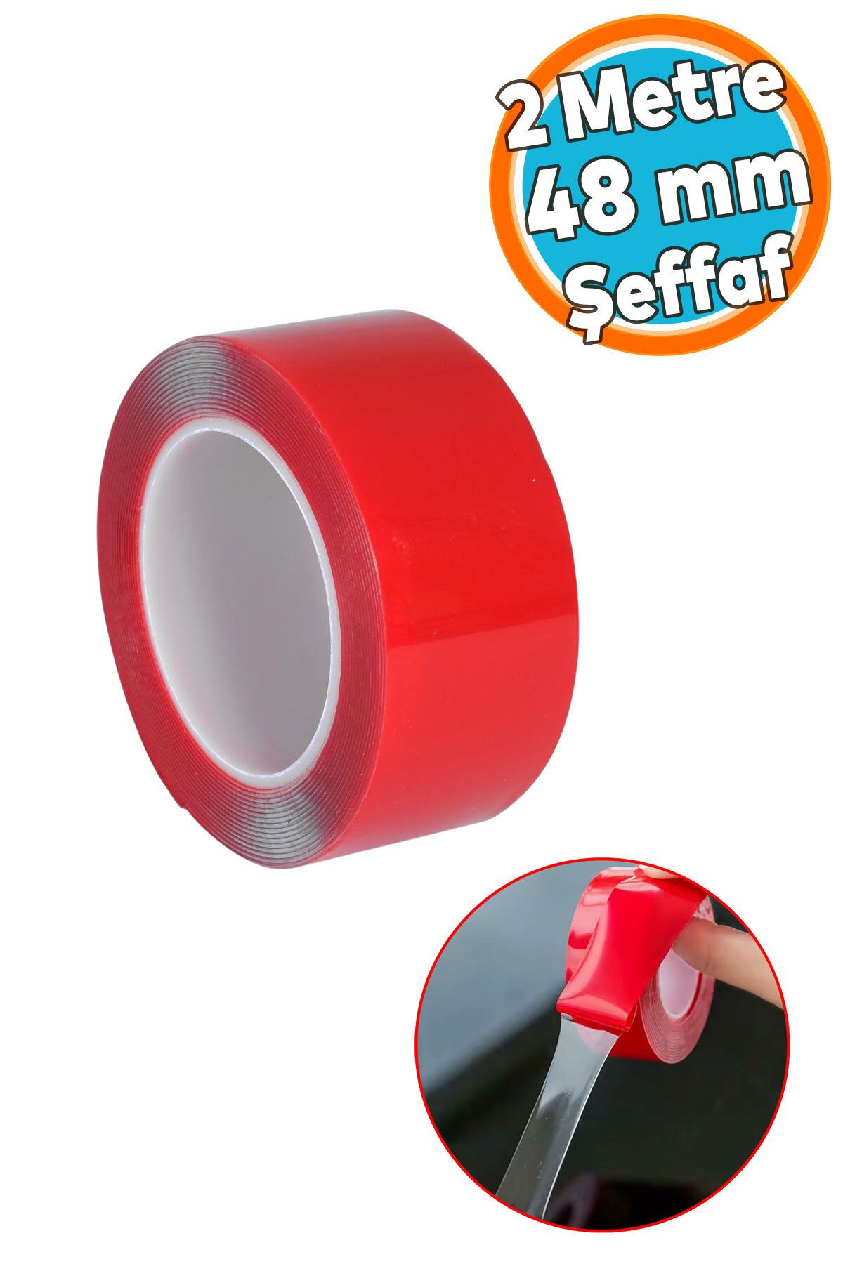 NZB Çift Taraflı Şeffaf Silikon Bant Montaj Bandı 48 mm x 2 Metre Güçlü Çok Amaçlı Yapıştırıcı 1 Adet