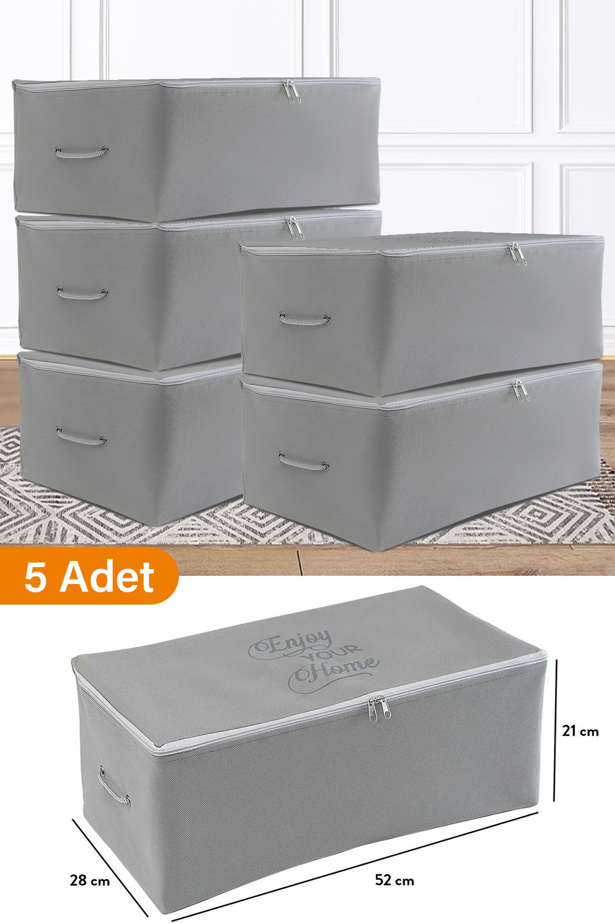 teknotrust 5'li Küçük Antrasit Baskı Detaylı Hurç, 52x28x21 cm, Gri, Şık ve Kullanışlı Set