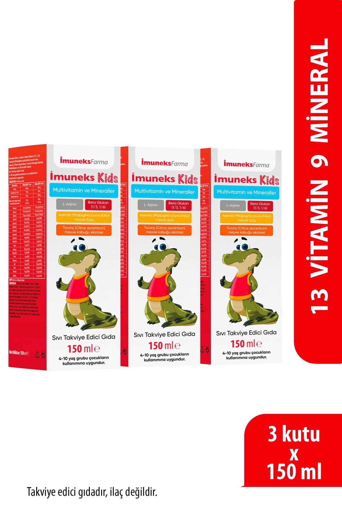 Imuneks Farma İmuneks Kids Multi Vitamin Ve Mineraller İçeren Sıvı Takviye Edici Gıda 150 ml x 3 Adet