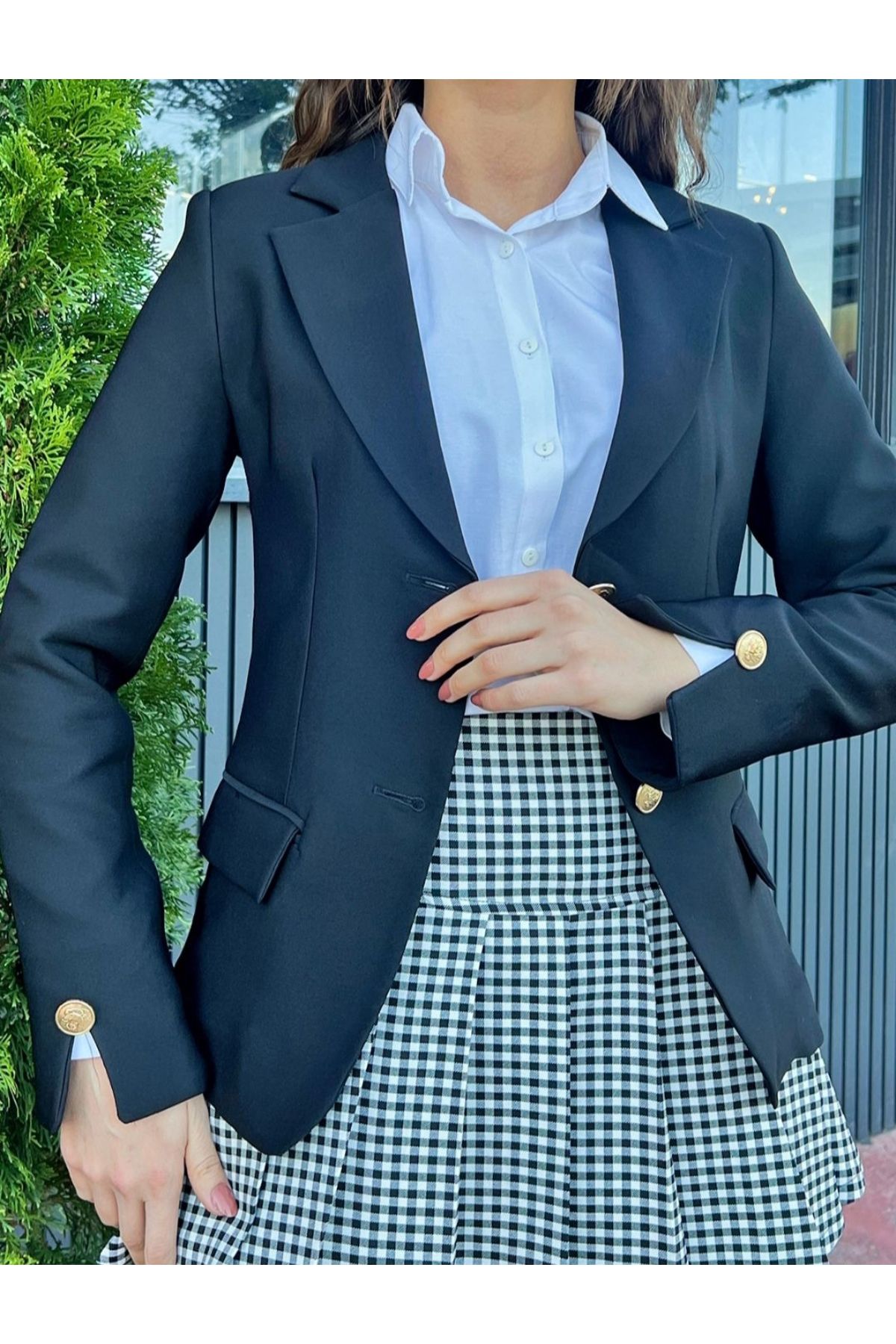 TOZLU Basic kruvaze yaka blazer ceket