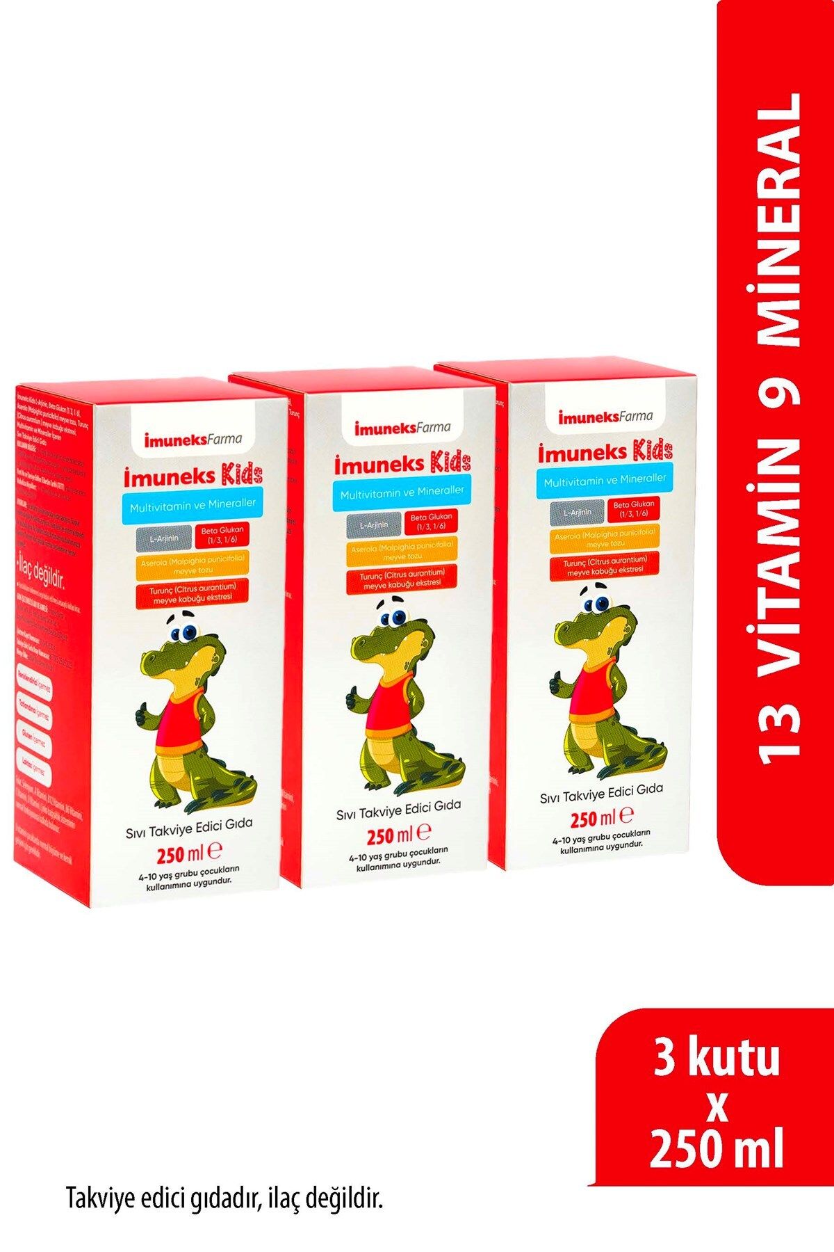 Imuneks Farma Kids Multi Vitamin Ve Mineraller İçeren Sıvı Takviye Edici Gıda 250 ml x 3 Adet