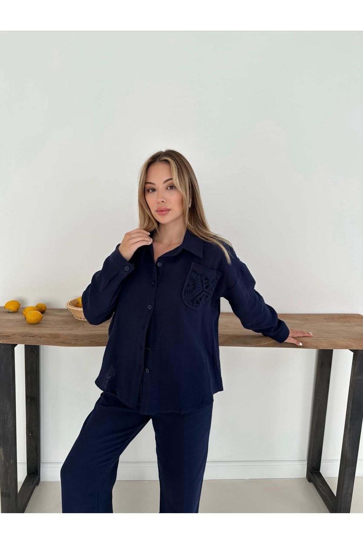 Ekim Store Sırt Dantelli Gömlek Pantolon Takım