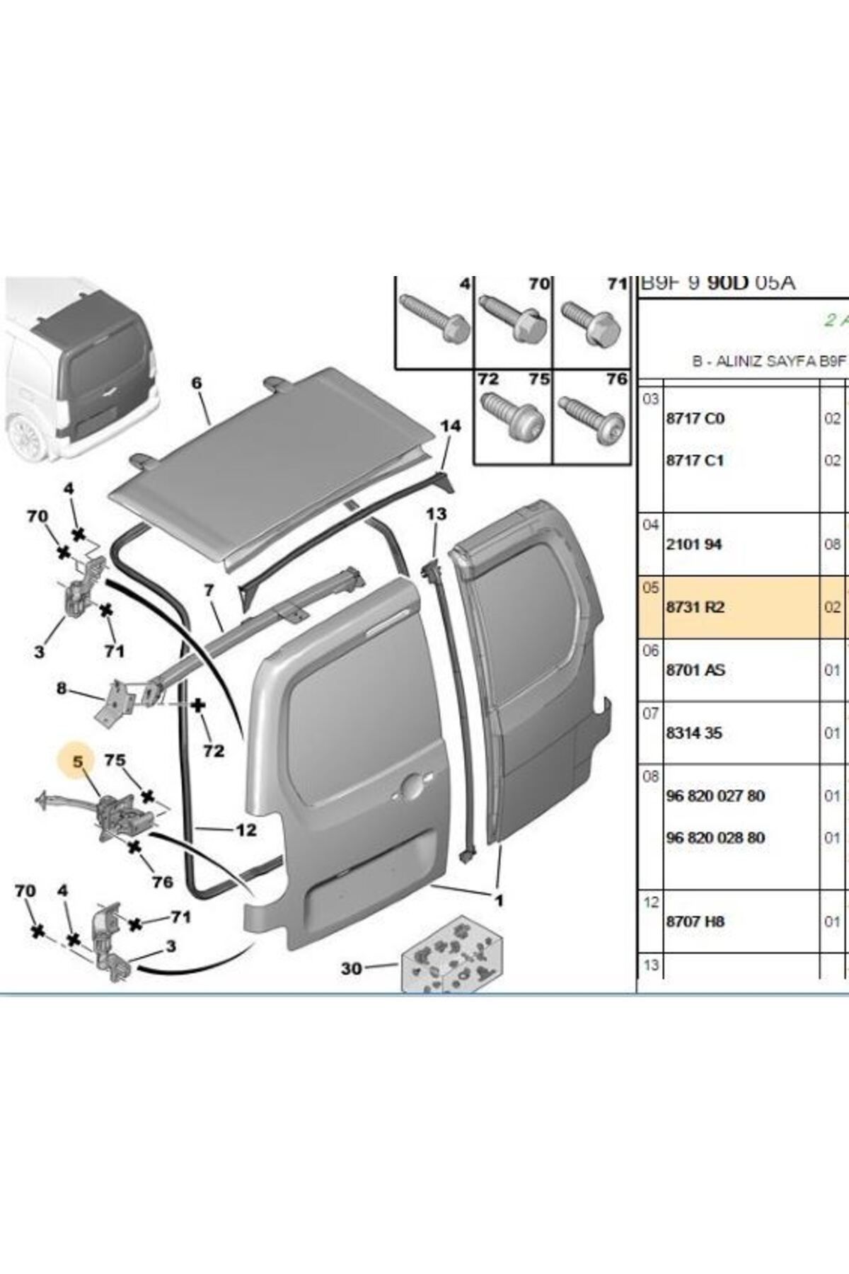PSA Bagaj Kapak Gergi̇si̇ Partner Tepe Berli̇ngo Tepe 8731.r2 Uyumlu